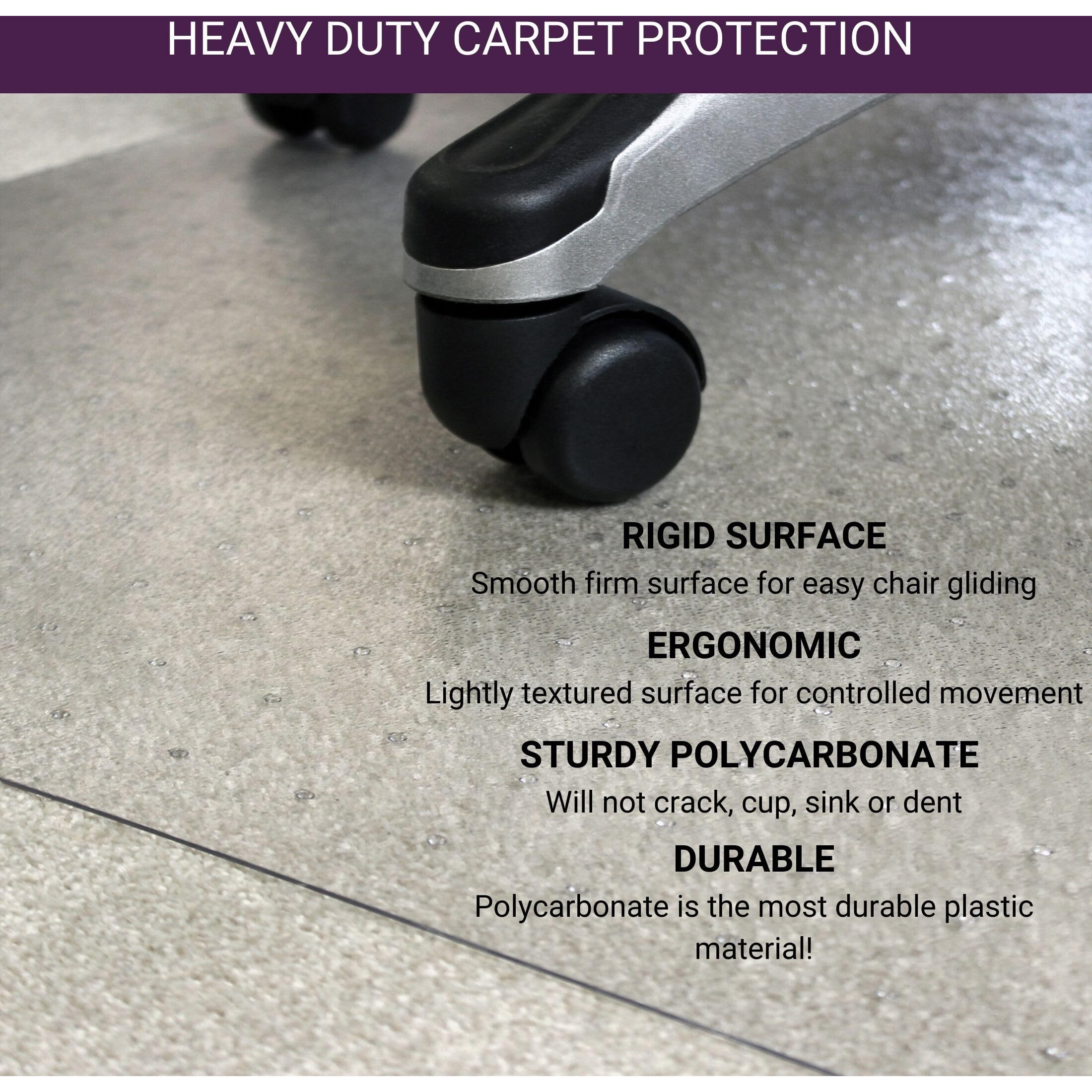 Marvelux 47"" X 53"" Heavy Duty Polycarbonate Office Chair Mat With Lip For Carpets | Transparent Carpet Protector For Low, Standard And Medium Pile Carpeted Floors | Multiple Sizes
