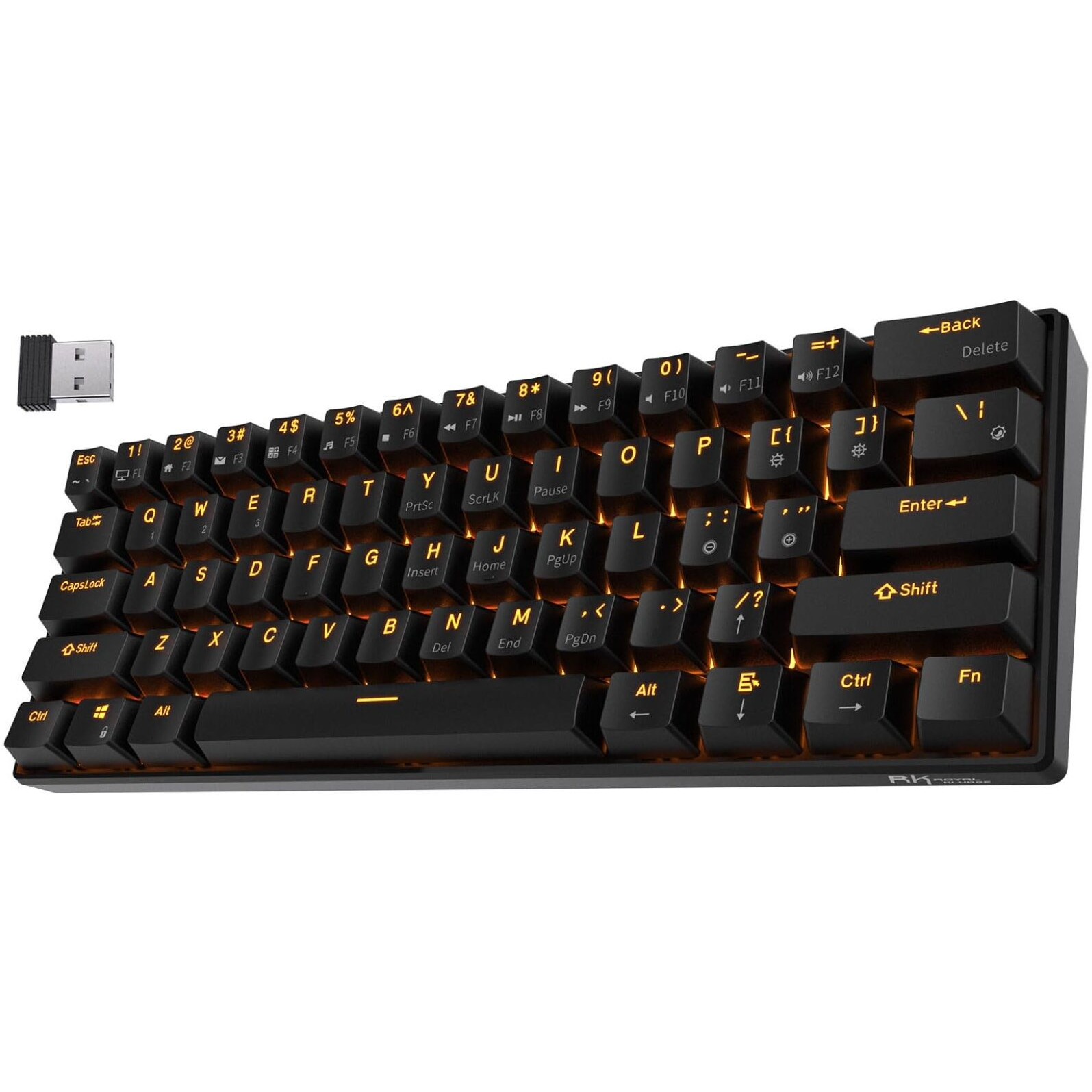 Rk Royal Kludge Rk61 Wireless 60% Triple Mode Bt5.0/2.4G/Usb-C Mechanical Keyboard, 61 Keys Wireless Mechanical Keyboard, Compact Gaming Keyboard With Software (Hot Swappable Blue Switch, Black)