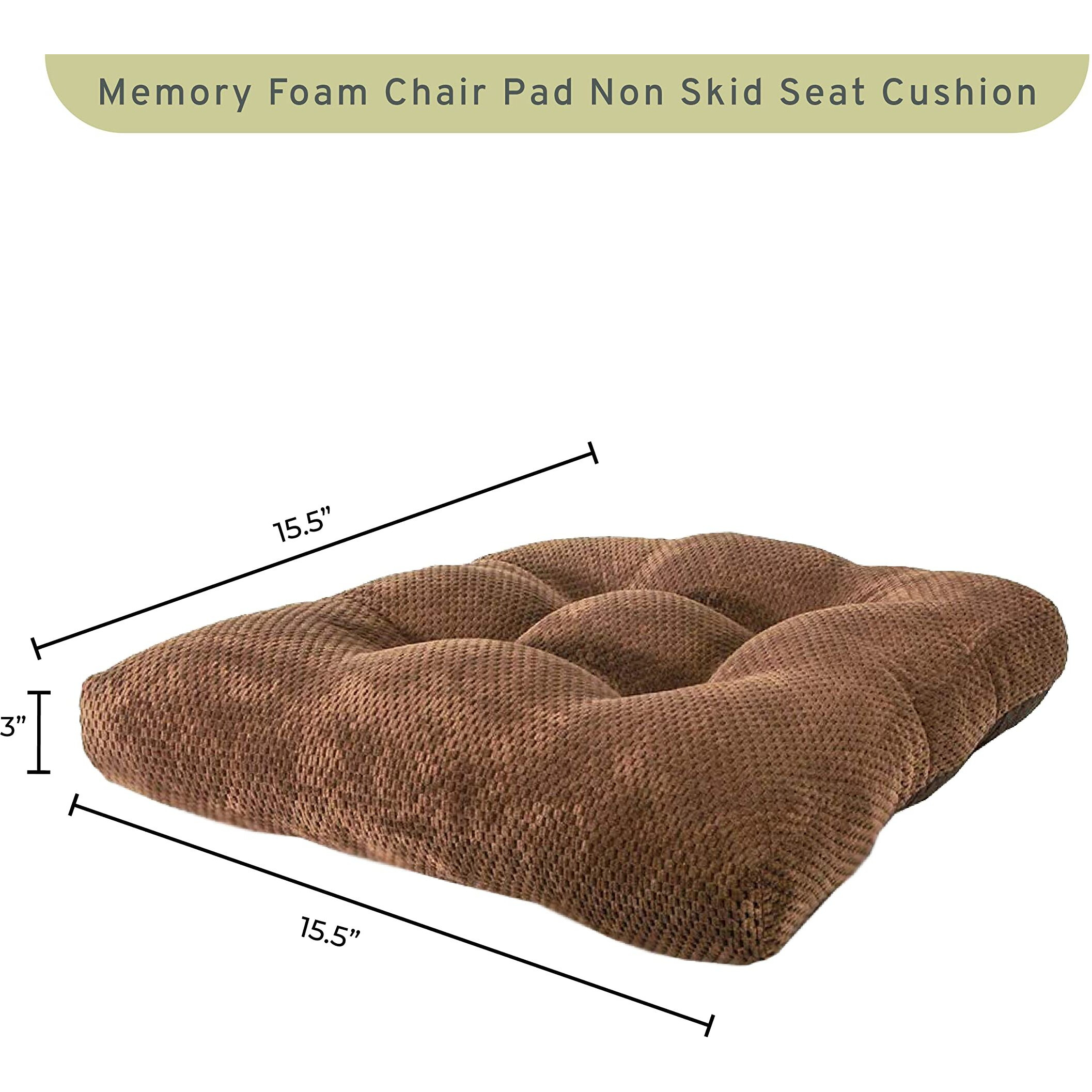 Arlee Chair Cushions For Dining Chairs, Set Of 2 - Memory Foam Chair Pads, Non-Skid Backing - Durable Thick Seat Cushions For Kitchen, Office, Patio, 16"" L X 16"" W - Chocolate Brown
