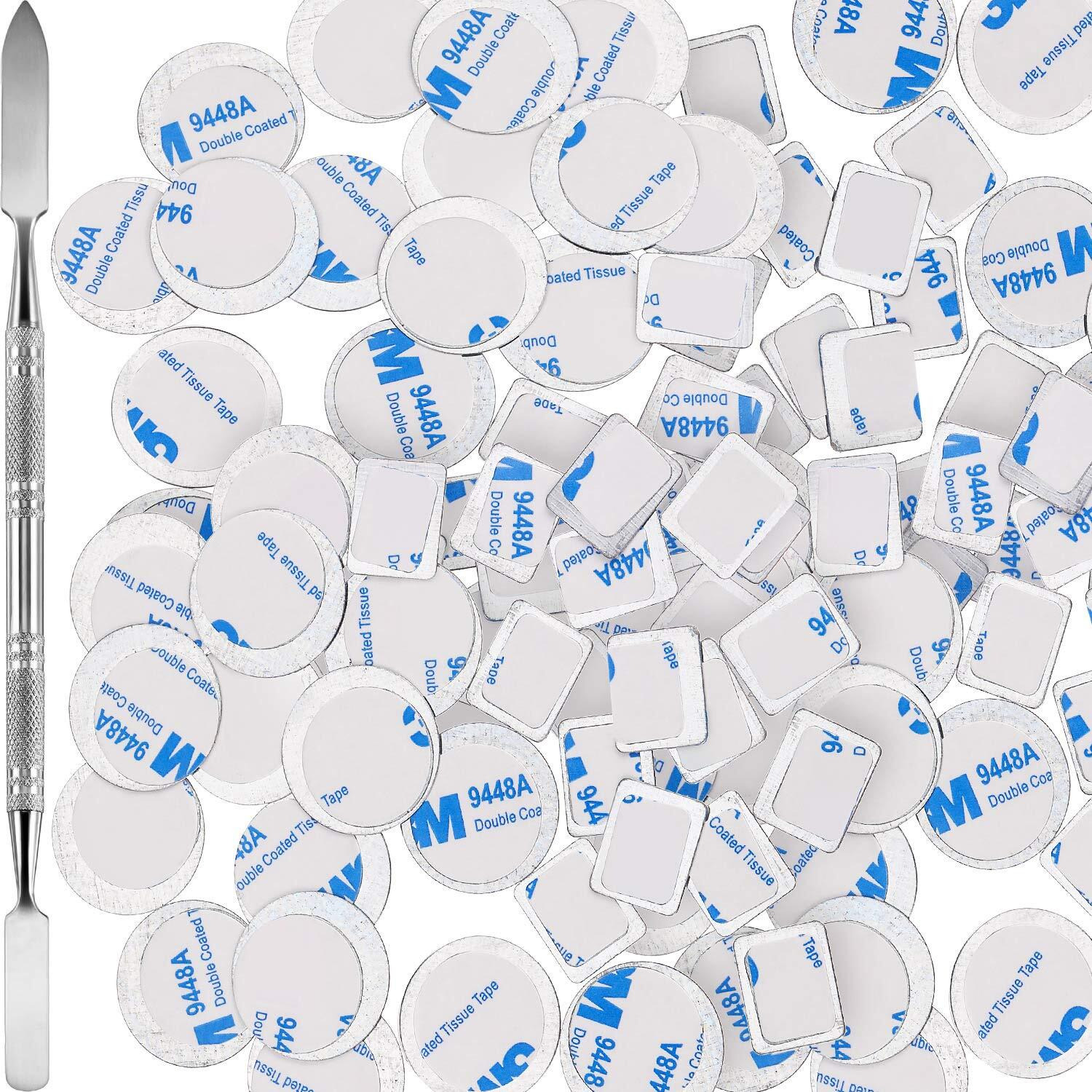 Sumind 101 Pieces Metal Stickers For Eyeshadow Palette Set, Includes 1 Makeup Depotting Tool, 50 Pieces Square Adhesive Empty Palette Metal Stickers And 50 Pieces Round Makeup Colorful Palette Sticker