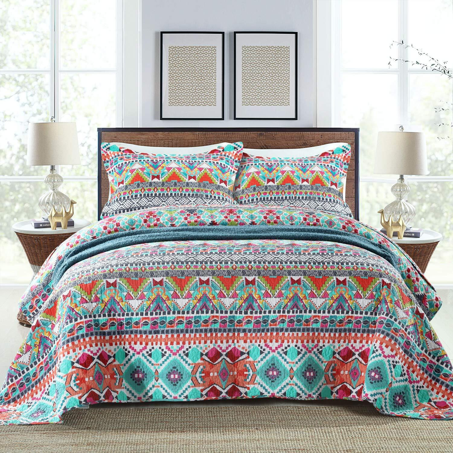 Newlake Cotton Bedspread Quilt Sets-Reversible Patchwork Coverlet Set,Boundless Universe Pattern,King Size