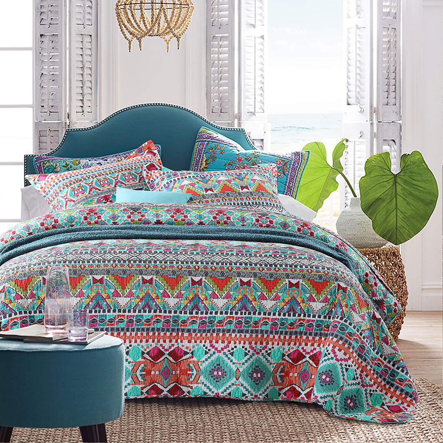 Newlake Cotton Bedspread Quilt Sets-Reversible Patchwork Coverlet Set,Boundless Universe Pattern,King Size