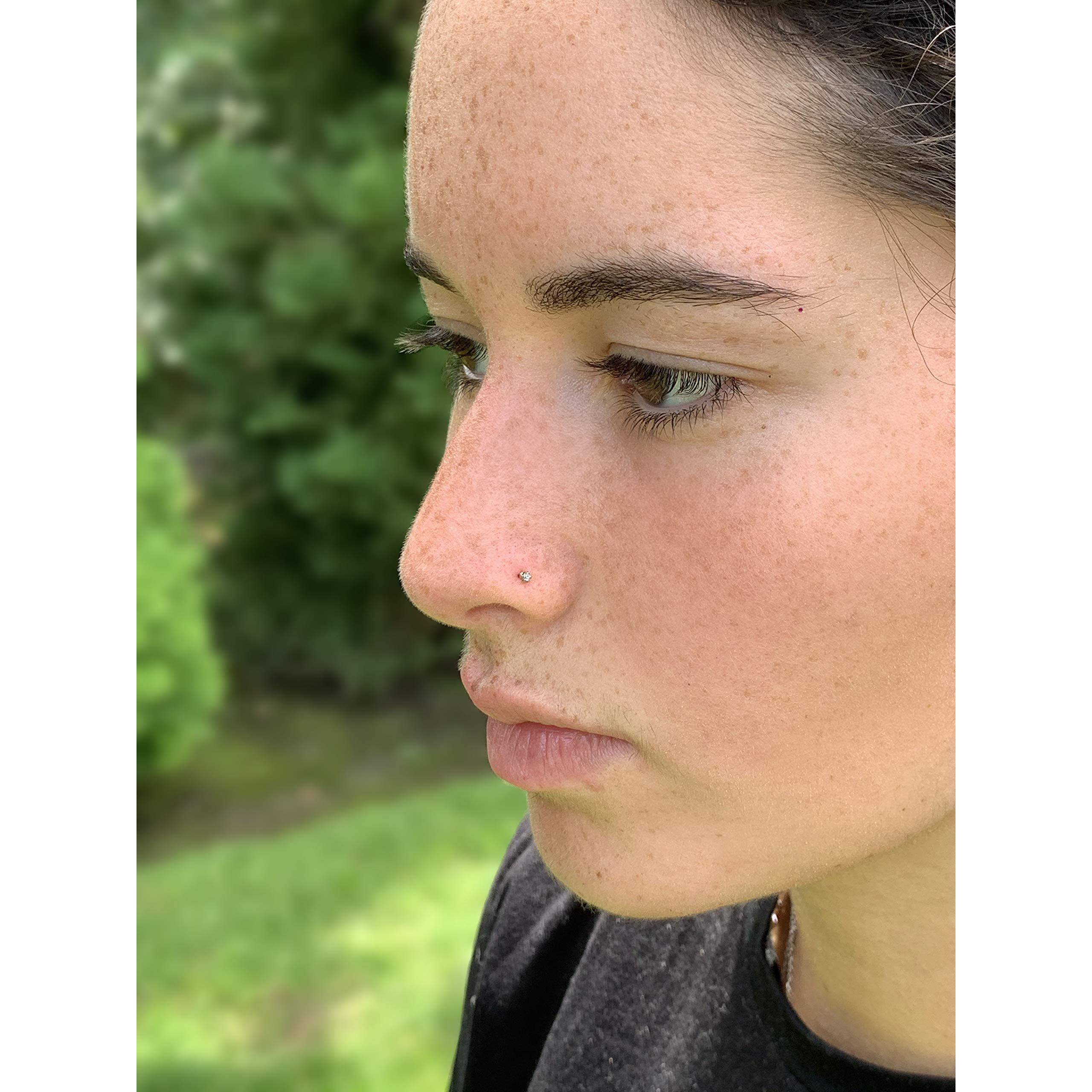 Lavari Jewelers 22 Gauge Curved Stud Nose Ring For Women I 0.01 Carat Diamond Nose Ring For Her I 14K Yellow Gold Unisex Stud I 1.3 Mm Hypoallergenic Nostril Piercing Jewelry I 22G Body Piercing
