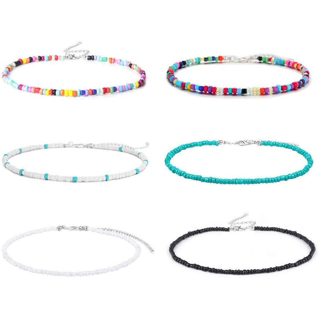 Wremily 6 Pieces Beaded Choker Necklaces For Women Boho Seed Bead Choker Set Bead Necklace