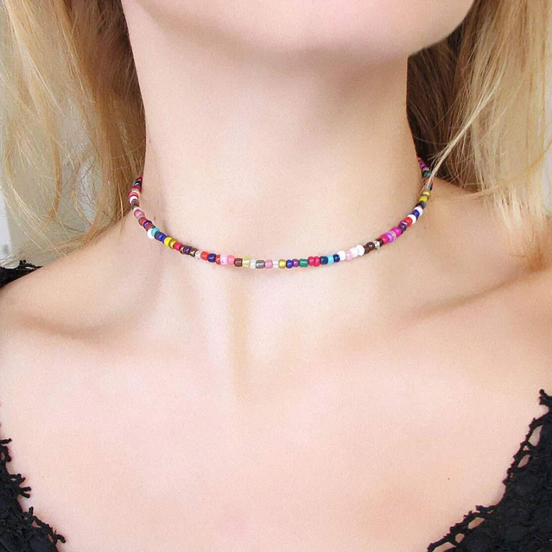 Wremily 6 Pieces Beaded Choker Necklaces For Women Boho Seed Bead Choker Set Bead Necklace