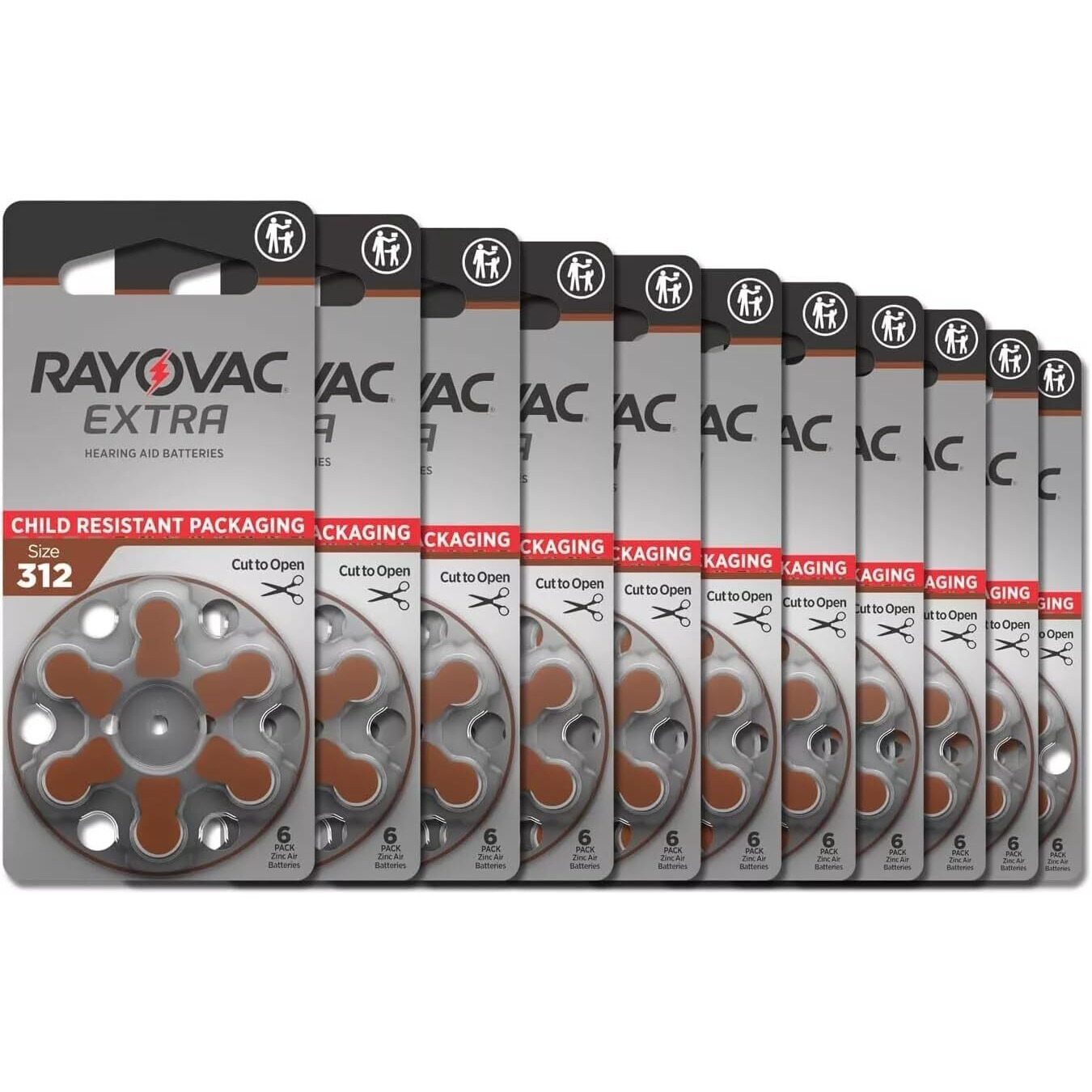 60 X Size 312 Rayovac Extra Advanced Hearing Aid Batteries