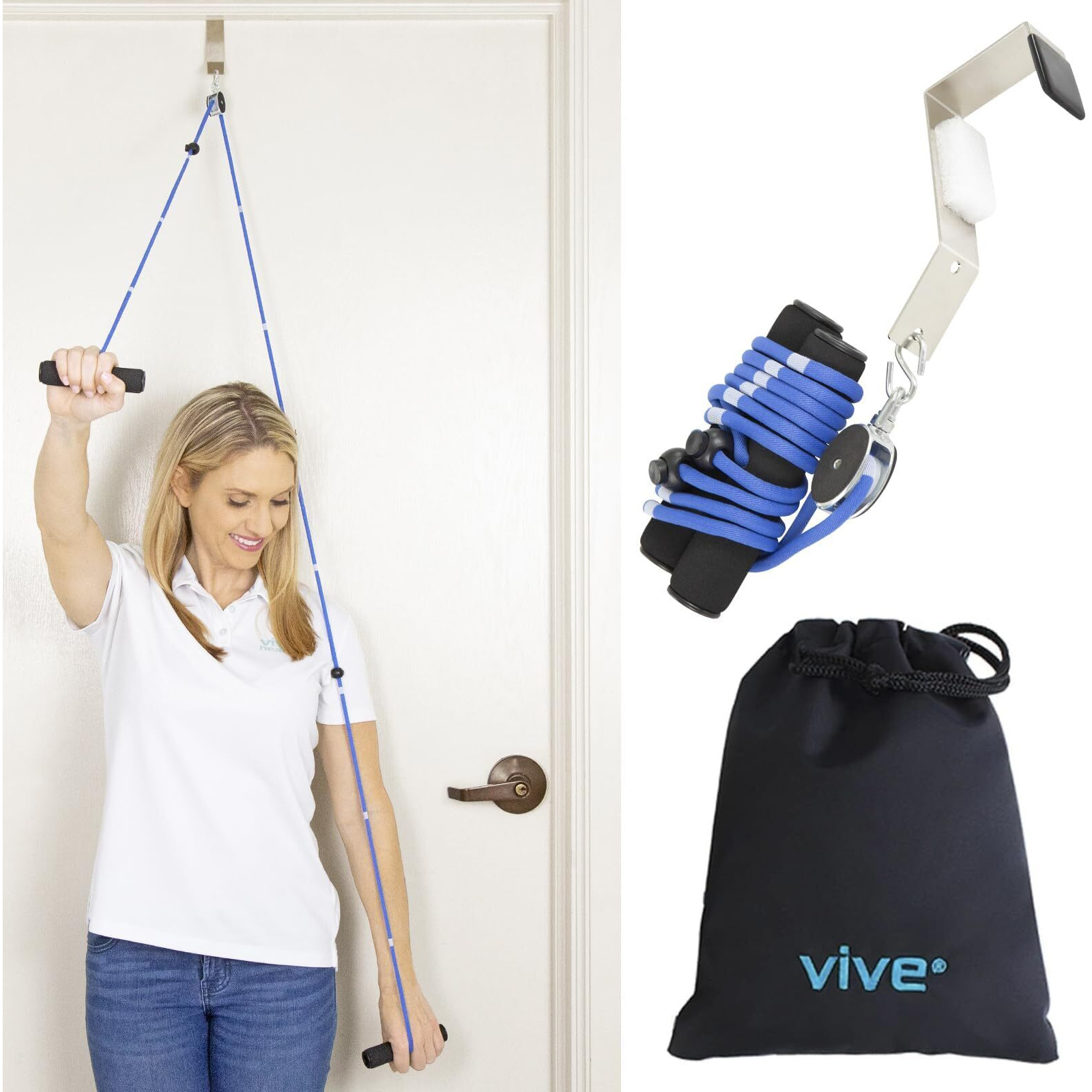 Vive Shoulder Pulley For Physical Therapy - Rotator Cuff Pain Pulley System - Over Door Rehab Exerciser - With Durable Metal Pulley & Comfortable Padded Handles (Fsa/Hsa Approved)