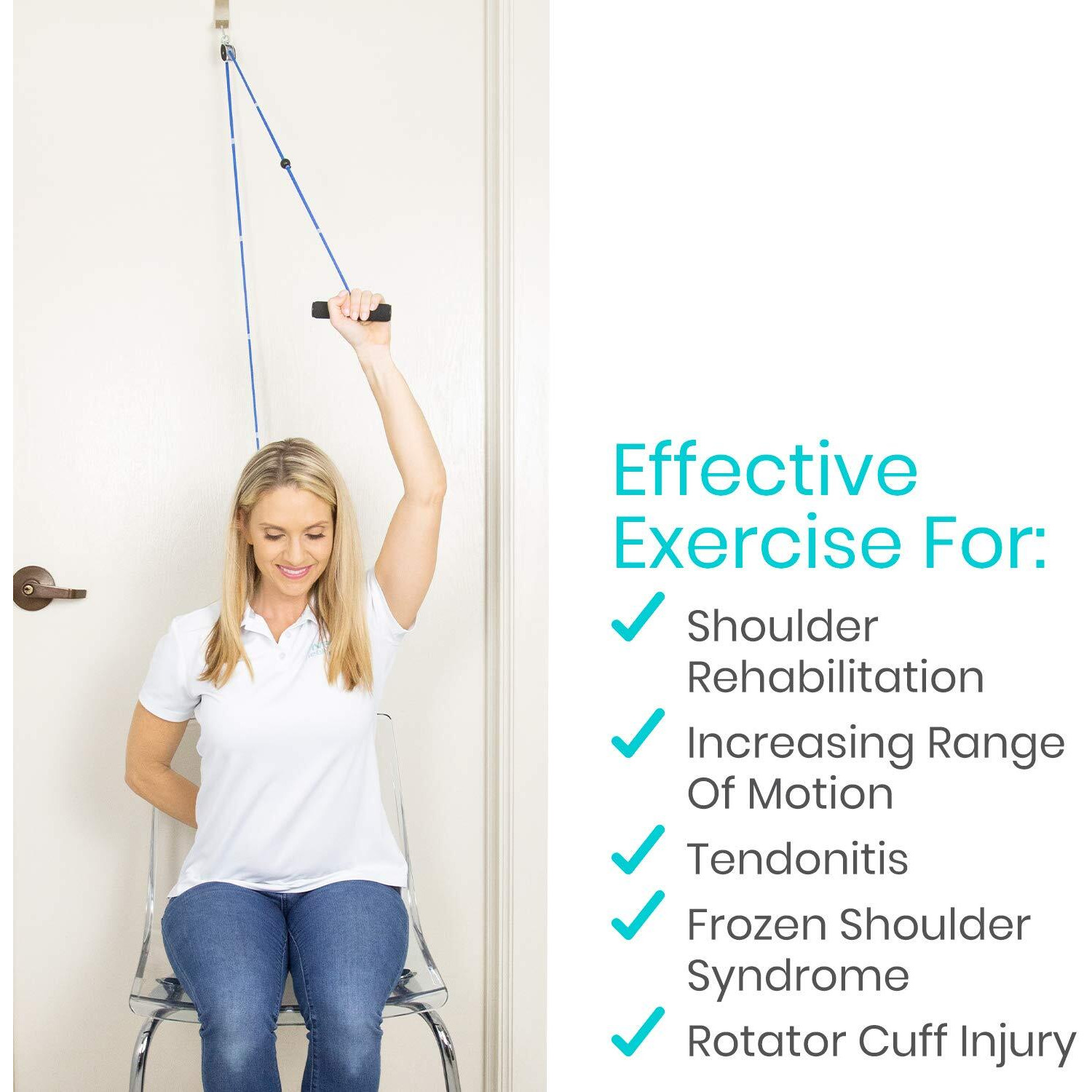Vive Shoulder Pulley For Physical Therapy - Rotator Cuff Pain Pulley System - Over Door Rehab Exerciser - With Durable Metal Pulley & Comfortable Padded Handles (Fsa/Hsa Approved)