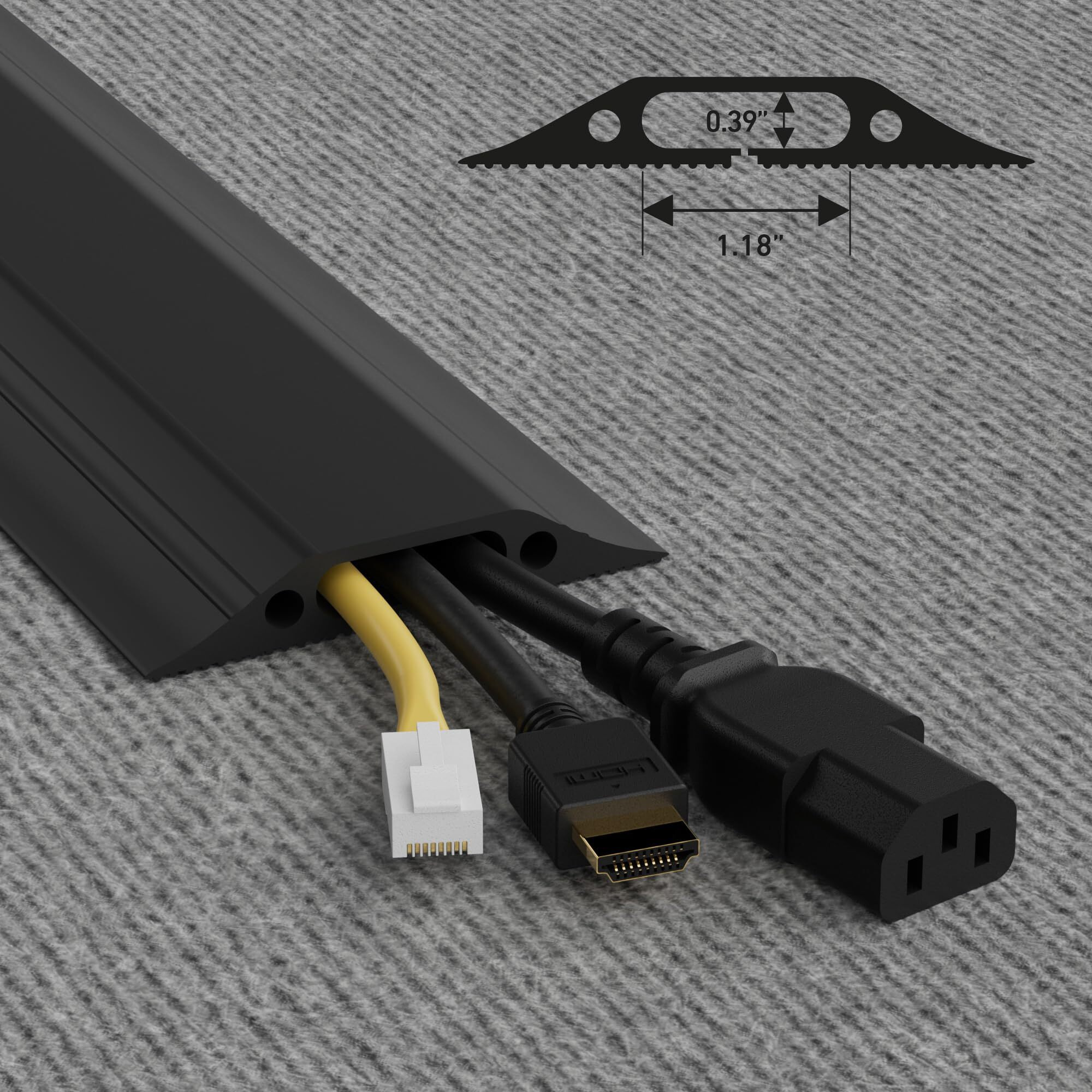 D-Line 30Ft Floor Cord Cover, Made In Usa Linkable Cable Protector, Hide Extension Cords, Protect Cords, Prevent Cable Trips, Cord Hider, Heavy Duty - Cord Cavity  1.18"" (W) X 0.39"" (H) - Black