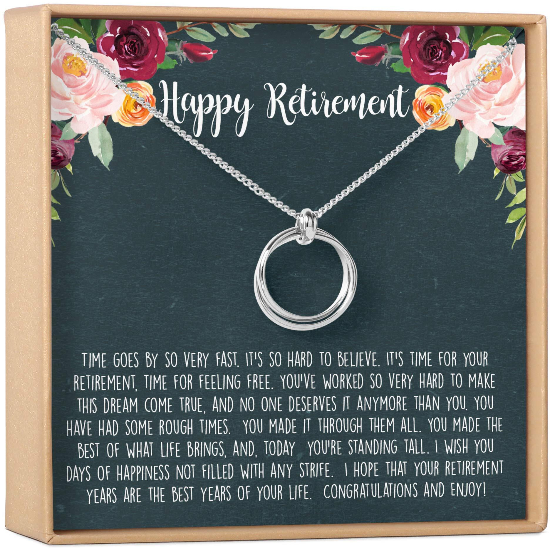 Retirement Necklace - Heartfelt Card & Jewelry Gift From Colleagues/Coworkers (2 Linked Circles Silver)