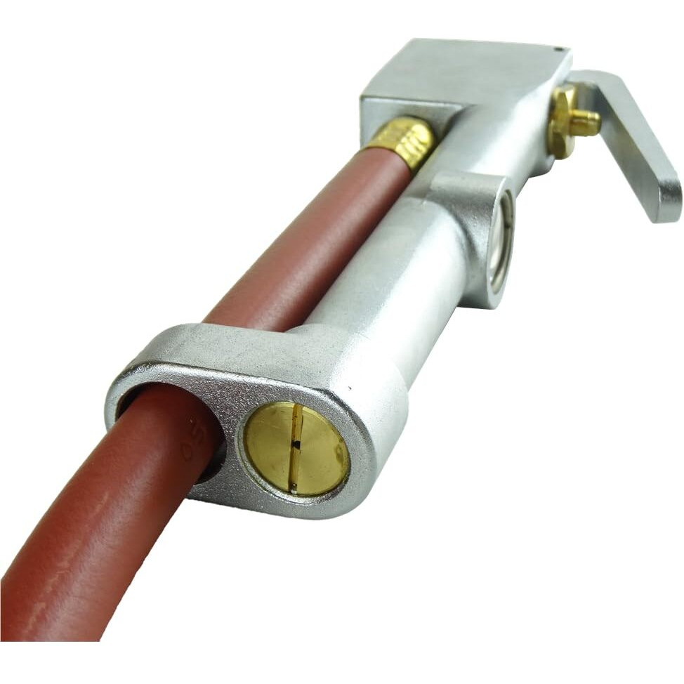 K Tool International 89002 Tire Inflator Gauge With Dual-Head Chuck For Garages, Repair Shop And Diy, 15"" Air Hose, 1/4"" Npt, 10 To 120 Psi, Chrome Plated Head, Weather Proof Aluminum Body, Angled Tip