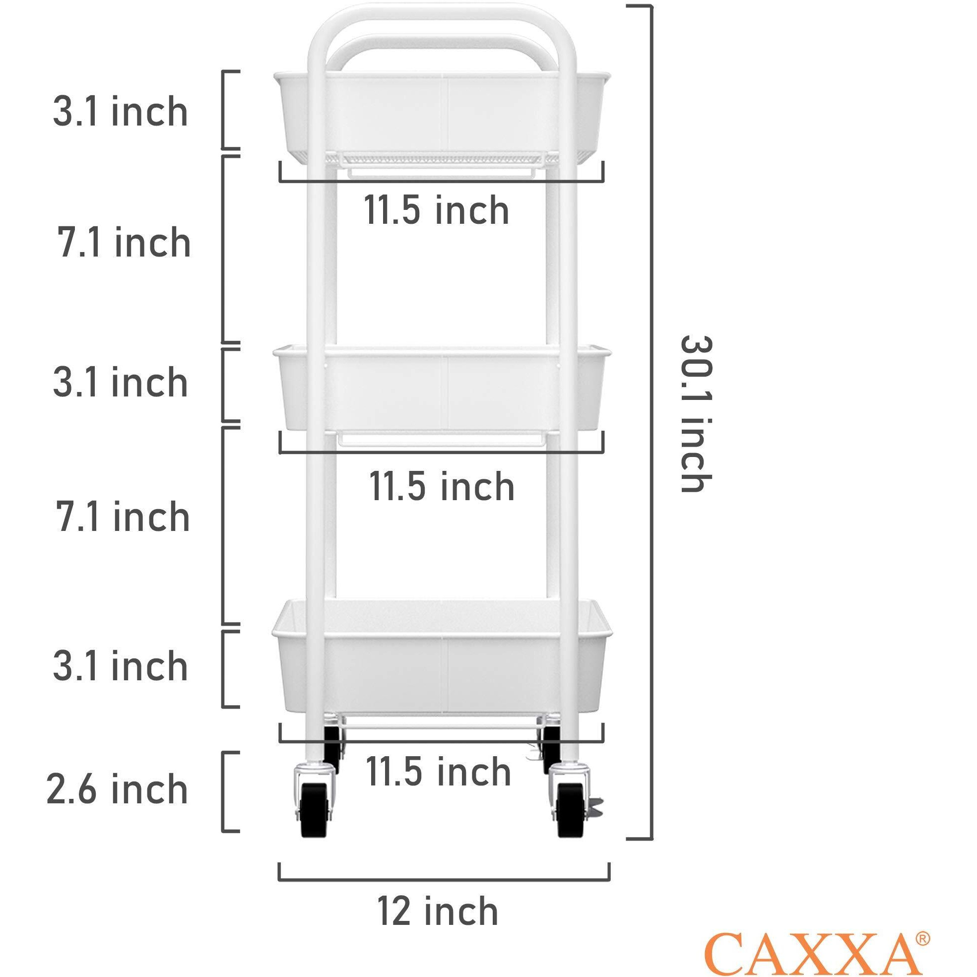 Caxxa 3-Tier Rolling Metal Storage Organizer - Mobile Utility Cart Kitchen Cart With Caster Wheels, White