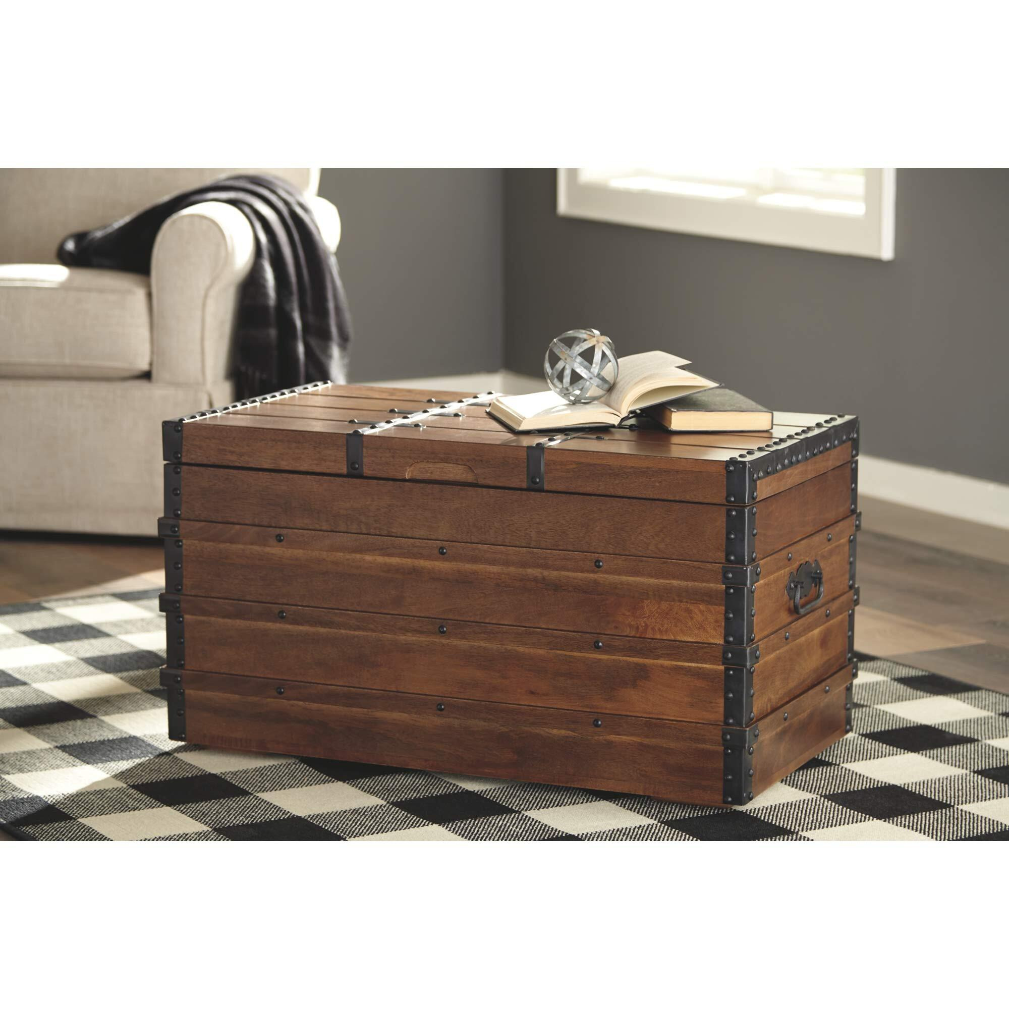 Signature Design By Ashley Kettleby Vintage Wood Storage Trunk Or Coffee Table With Lift Top 19"", Brown