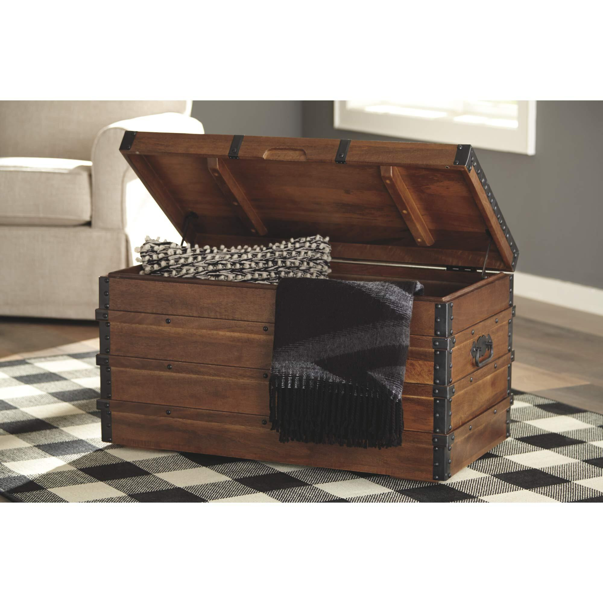 Signature Design By Ashley Kettleby Vintage Wood Storage Trunk Or Coffee Table With Lift Top 19"", Brown