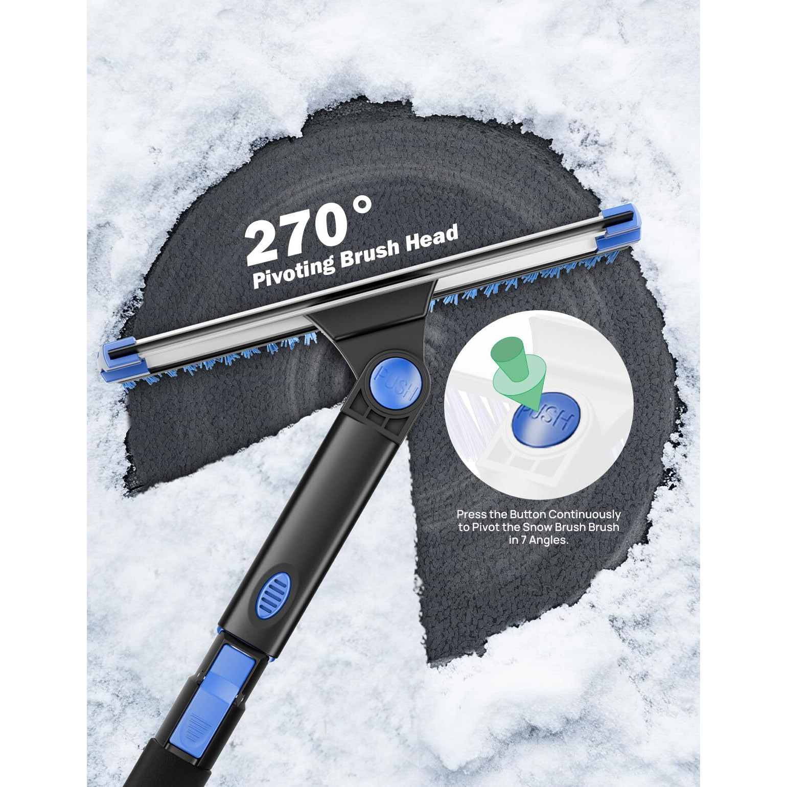 Joytutus 47    Car Snow Brush, 4 In 1 Extendable Auto Car Snow Removal Broom Brush With Squeegee, 270 Foam Grip Car Retractable Snow Shovel With Durable Ice Scraper And Gift Gloves For Car Suv, Blue.