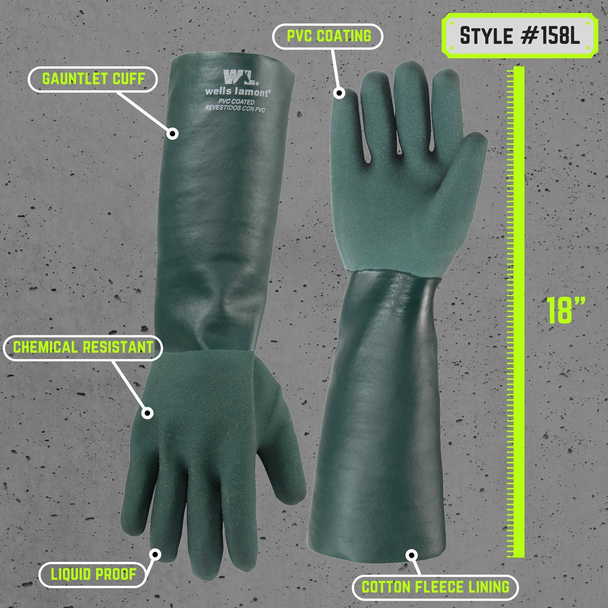 Wells Lamont Heavy Duty 18    Pvc Coated Work Gloves | Chemical & Liquid Resistant, Cotton Lined | Men's Large