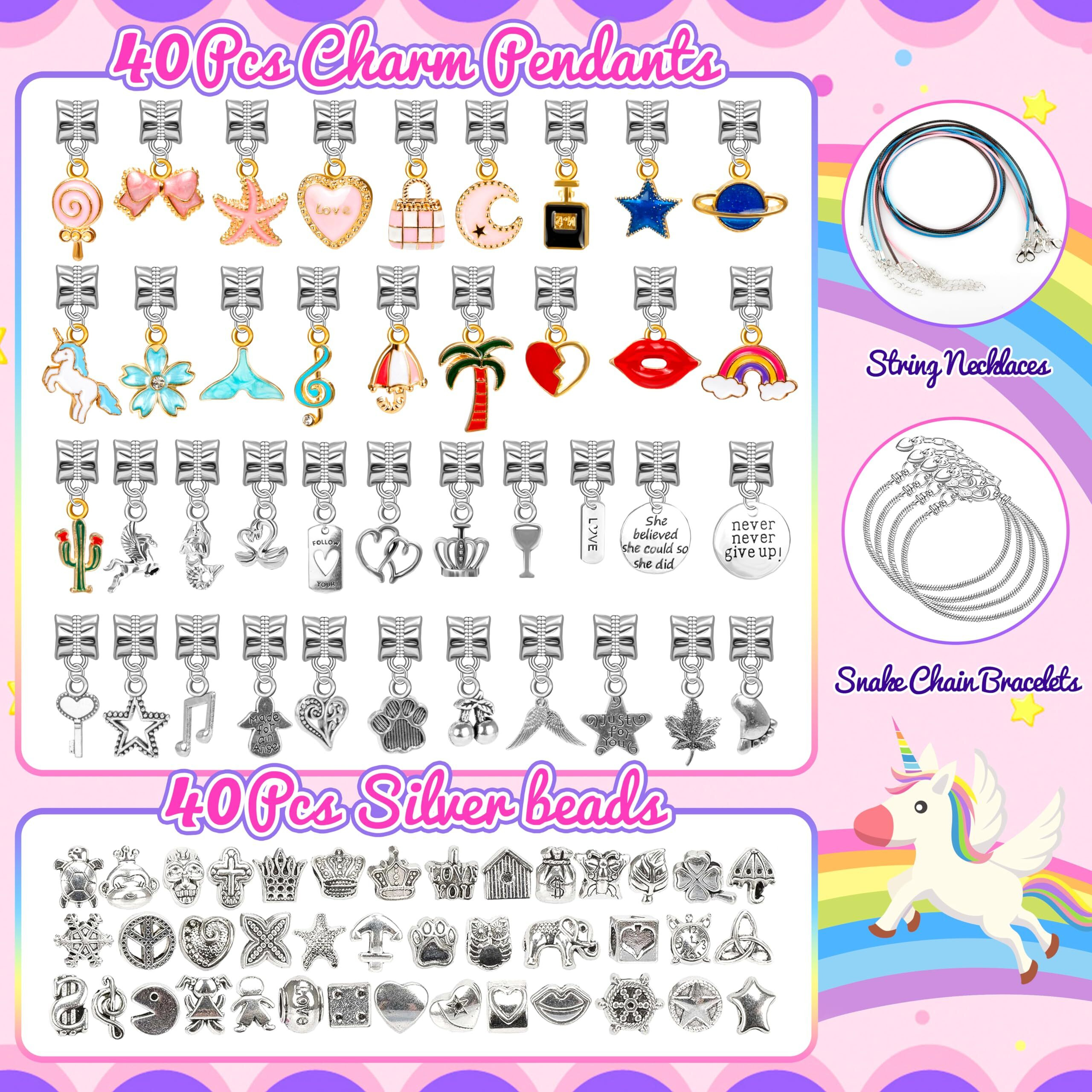 Amazing Time 130 Pcs Charm Bracelet Making Kit, Jewelry Toy For Girl Age 8-12 Beads Craft Set For 5 6 7 8 9 10 11 12 Year Old Teenage Birthday Gift