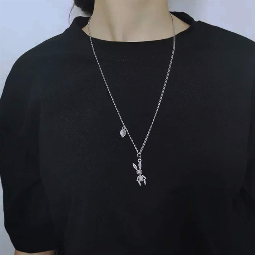 Aimimier Punk Stainless Steel Rabbit Pendant Necklace Cute Hare Long Necklace For Women Or Men (Rabbit)