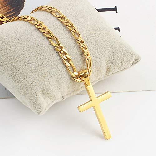 Fztn Jewelry Gold Cross Necklace For Men Women Teen Boys 26 Inch Flat Figaro Chain Necklace 18K Gold Plated Stainless Steel Fashion Jewelry