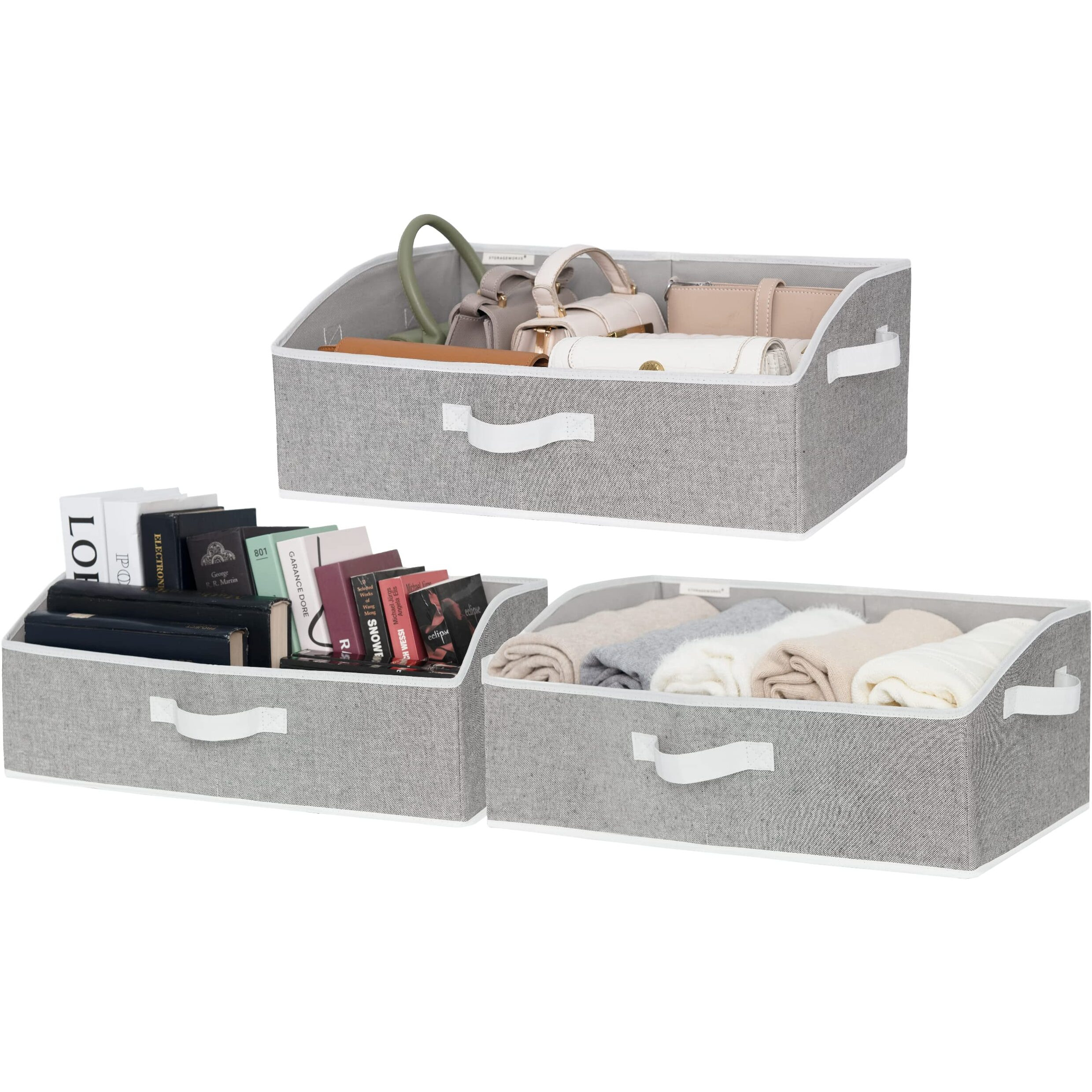 Storageworks Closet Baskets, Fabric Baskets For Closet Shelves, Foldable Trapezoid Storage Bins, Gray, 3-Pack
