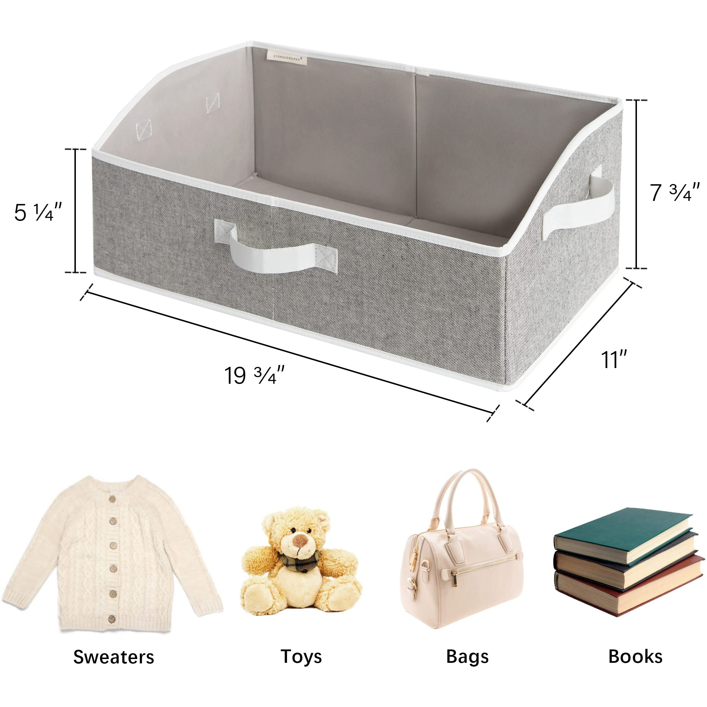 Storageworks Closet Baskets, Fabric Baskets For Closet Shelves, Foldable Trapezoid Storage Bins, Gray, 3-Pack