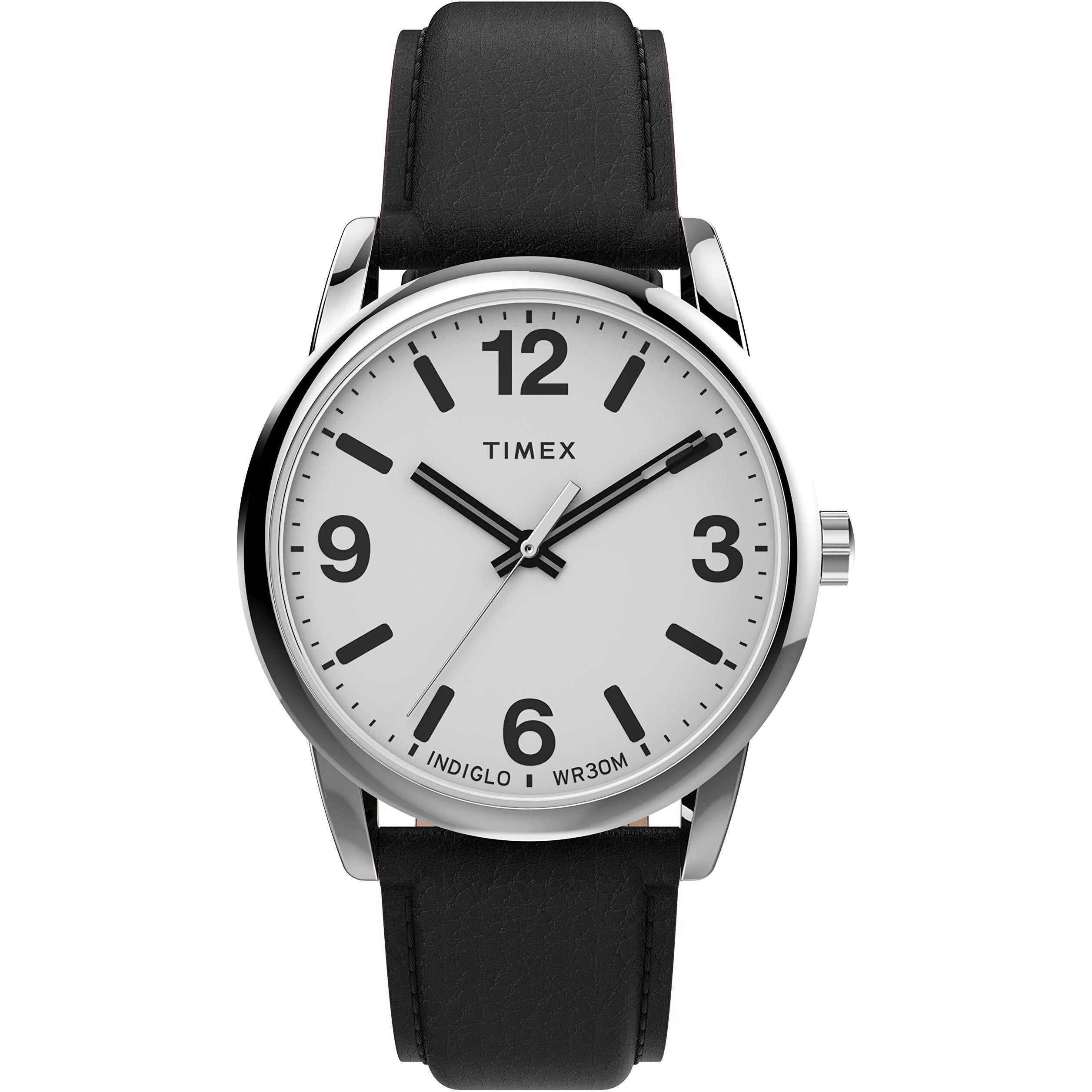 Timex Men's Easy Reader Bold 38Mm Watch - Silver-Tone Case White Dial With Black Leather Strap