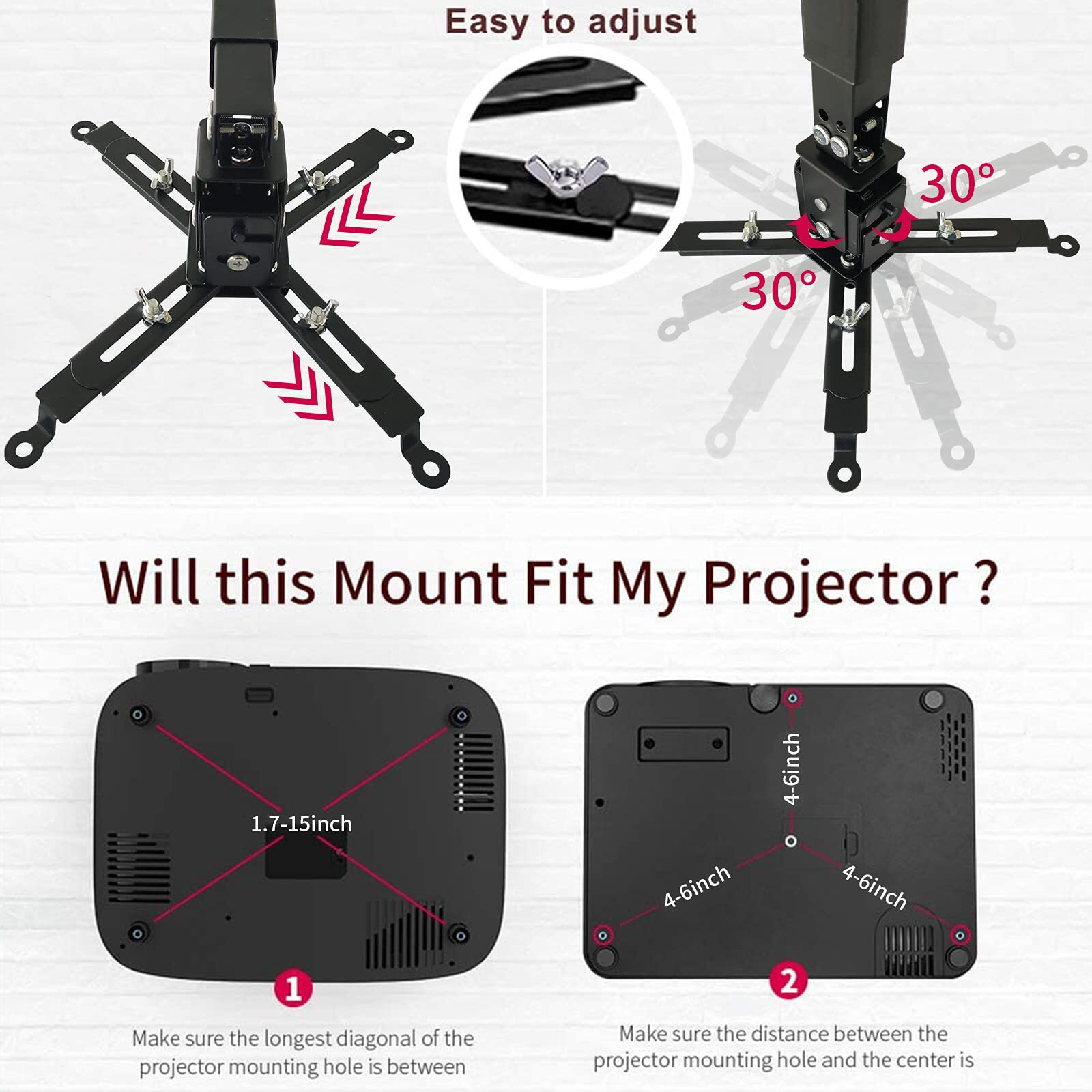 Tonalee Projector Mount Wall Or Ceiling Projection Mount Bracket With Adjustable Height And Extendable Arms Mount For Home And Office Projector