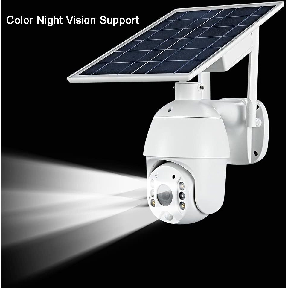 100% Wire-Free Wireless Rechargeable Battery Solar Powered Outdoor 1080P Pan Tilt Wifi Security Camera Pir Motion Recording Two-Way Audio Ip65 Weatherproof Night Vision Built-In Sd Slot