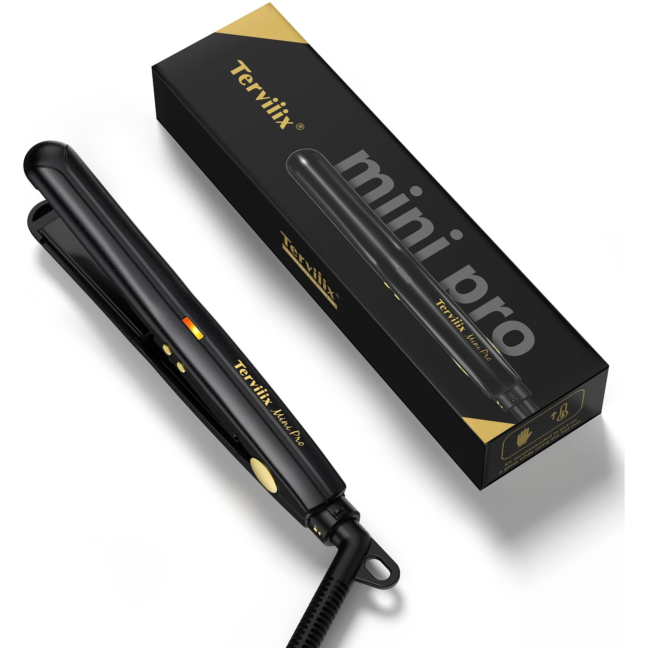 Terviiix Mini Flat Iron For Short Hair Temperature Adjustable, 1/2 Inch Mini Small Portable Ceramic Travel Hair Straightener For Men, Black