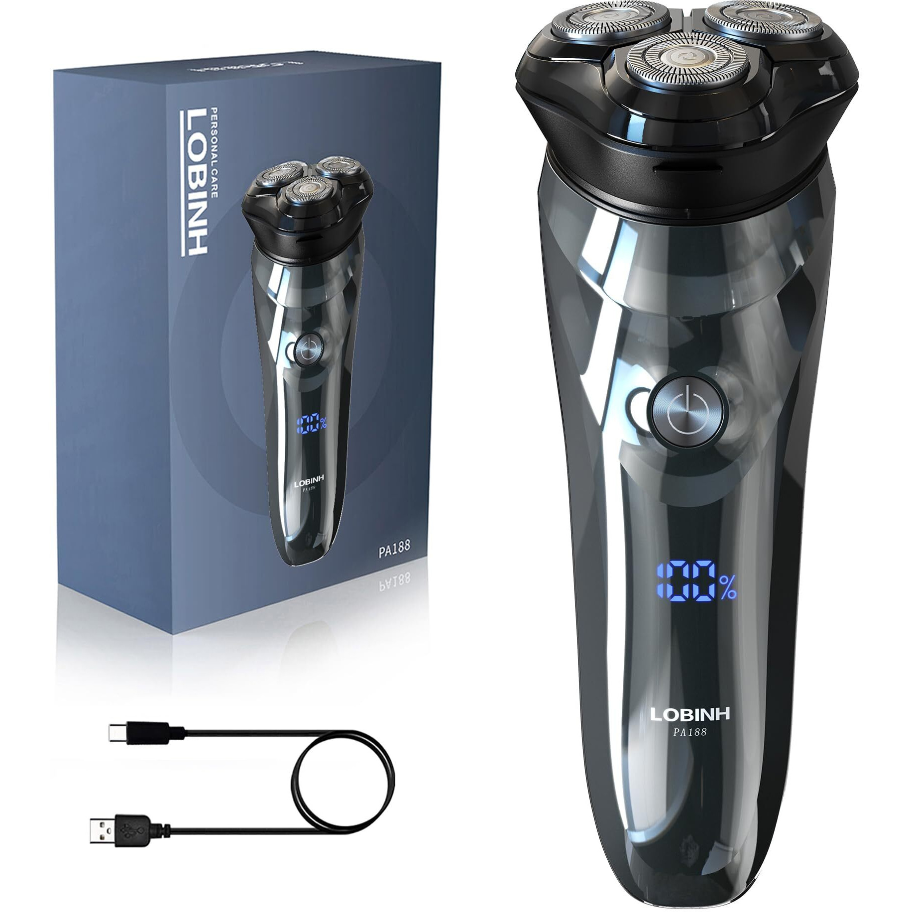 Lobinh Electric Shaver For Men, 100% Washable Rechargeable Waterproof Electric Razor Wet & Dry Shaving With Pop-Up Trimmer, 1 Hour Fast Charging, 4D Floating Head, Lcd Power Indicator