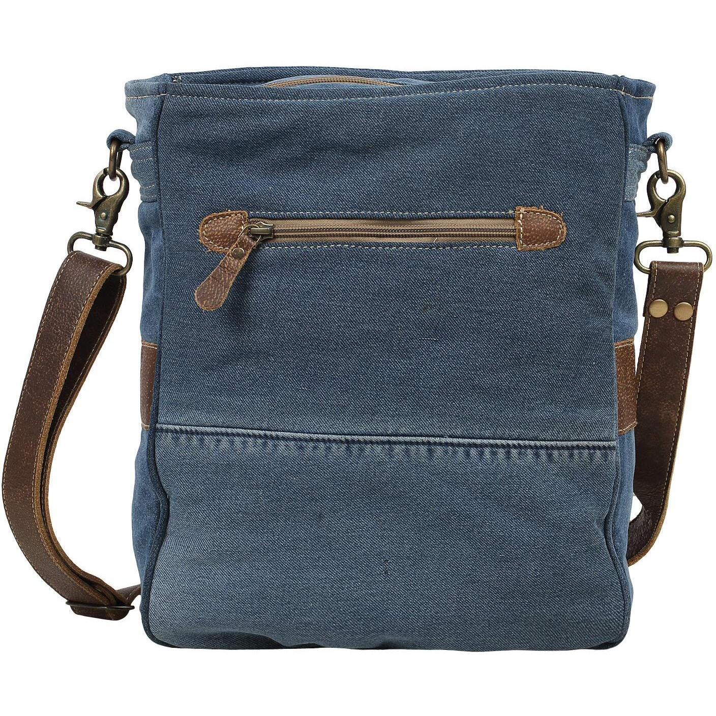 Myra Bag 1995 Vintage Denim Upcycled Cotton Canvas & Leather Shoulder Bag S-1570