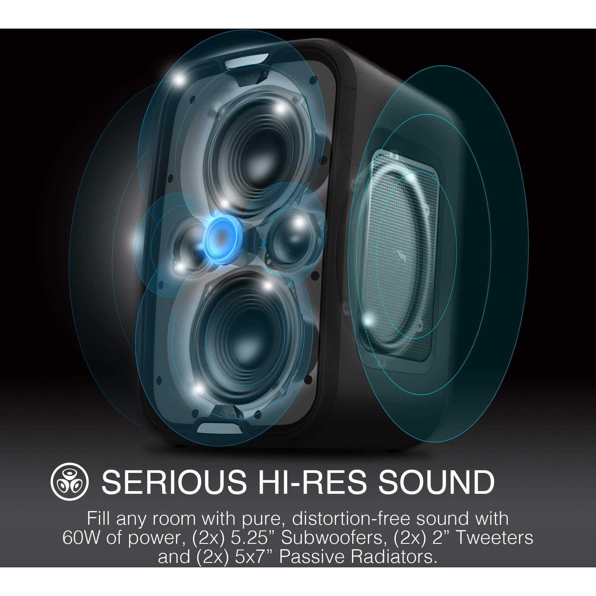 Brookstone Bluetooth Speakers, Ipx5 Waterproof Outdoor Speaker, Portable Bluetooth Speaker With Led Light Show, 60 Watt Rms Speaker, Wireless Charging Pad For Smartphone, Connect Multiple Speakers