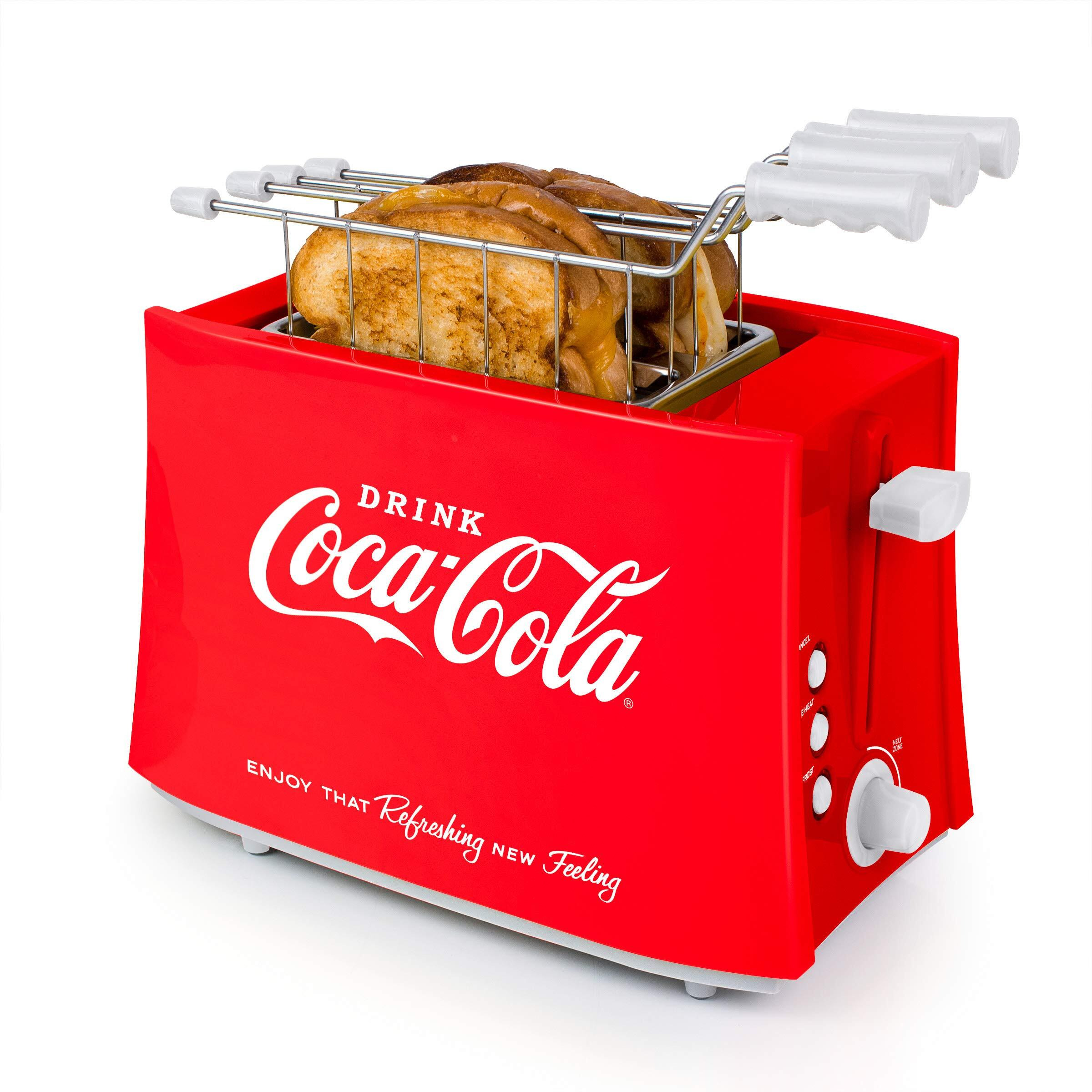 Nostalgia Coca-Cola Grilled Cheese Toaster With Easy-Clean Toaster Baskets And Adjustable Toasting Dial, Red, 2-Slot