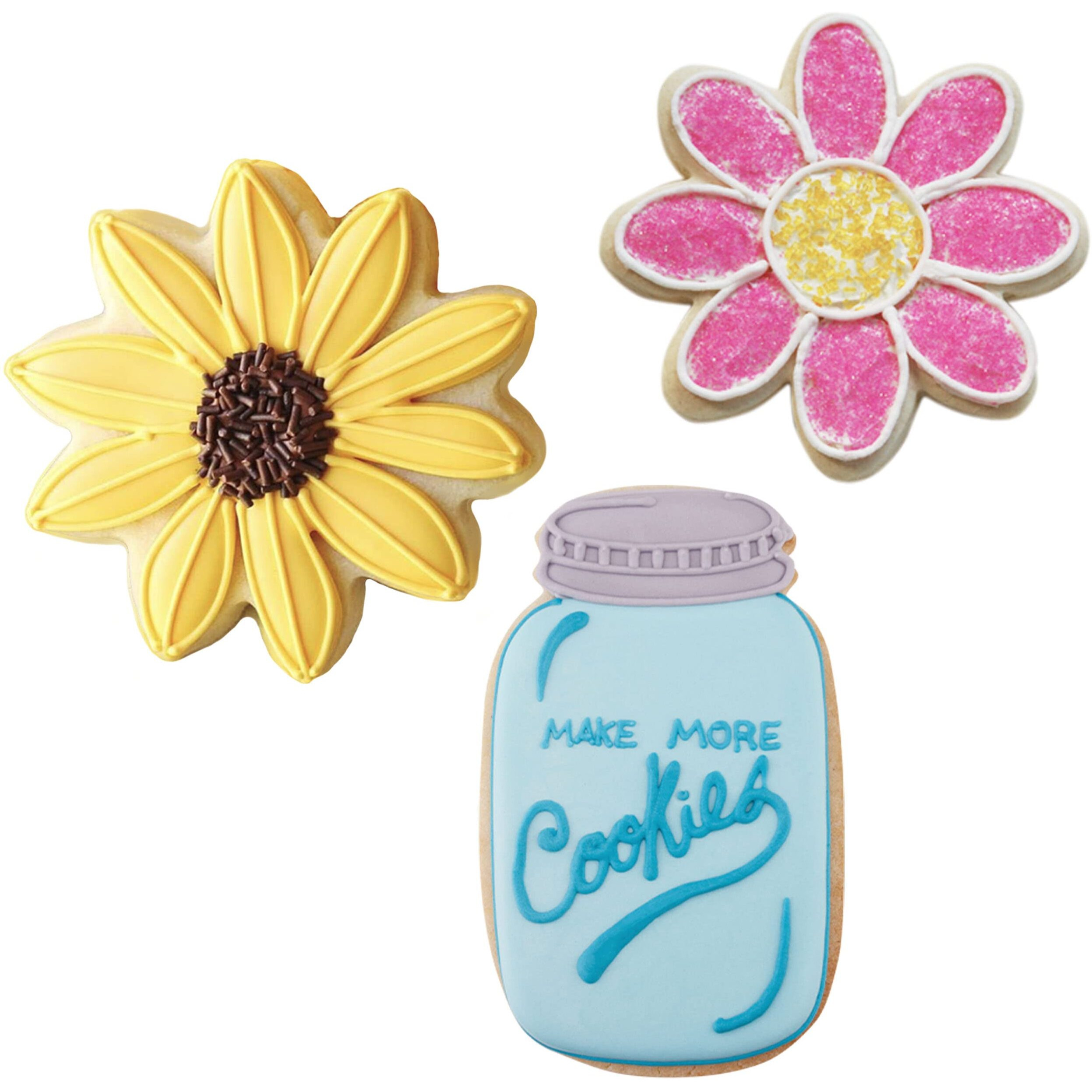 Summer Flowers Cookie Cutters 3-Pc. Set Made In The Usa By Ann Clark, Sunflower, Daisy And Mason Jar