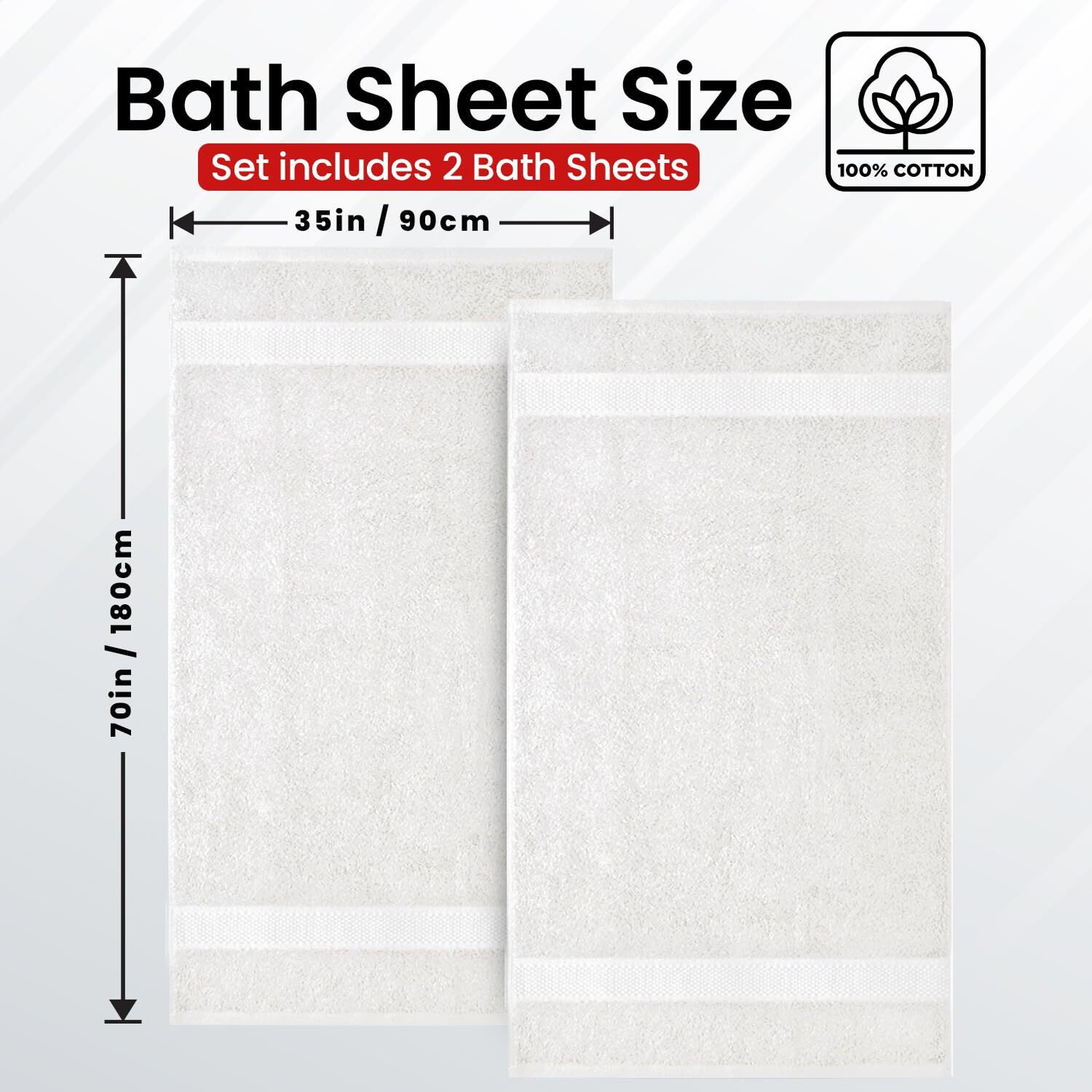 Infinitee Xclusives Premium Bath Sheets Towels For Adults - 2 Pack Extra Large Bath Towels 35X70-100% Soft Cotton, Absorbent Oversized Bathroom Towels, Hotel & Spa Quality Towel |Brilliant White|