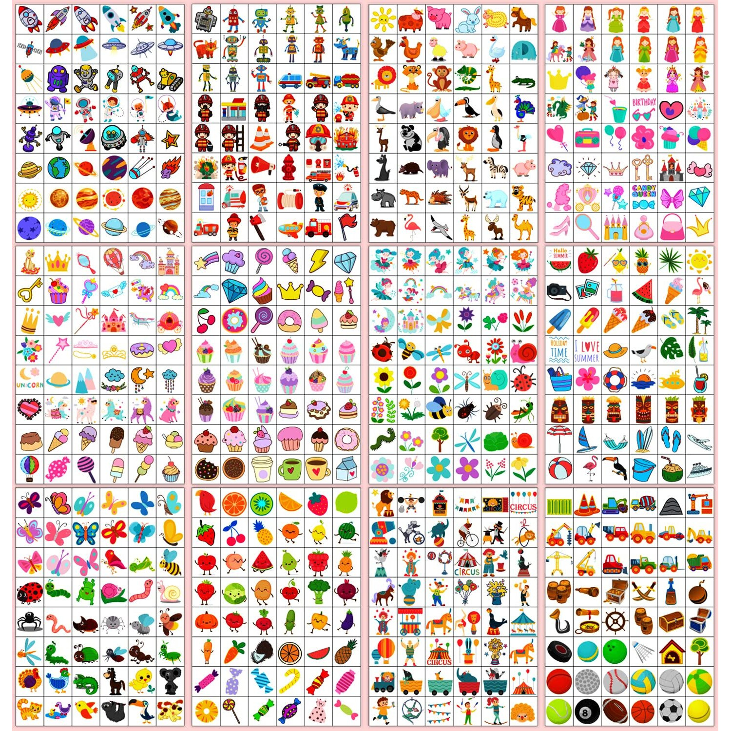 Partywind 960 Pcs Individually Wrapped Tattoos For Kids Bulk, Cute Temporary Tattoo Stickers For Birthday Party Supplies Favors, Fake Tattoos For Kids Christmas Games (20 Sheets)