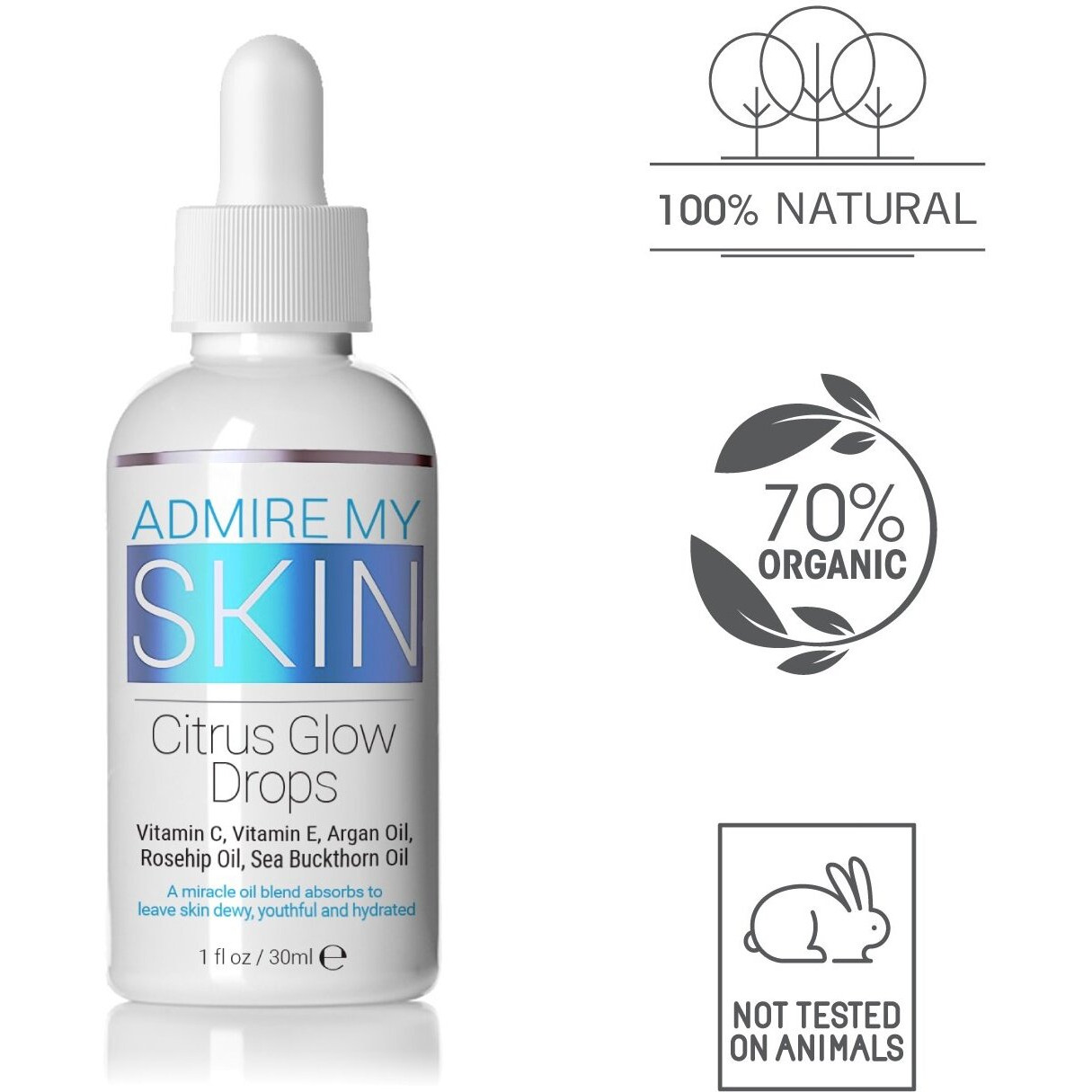 Admire My Skin Vitamin C Gua Sha Oil For Face - Organic Facial Oil For Glowing Skin With + Argan & Rosehip Oils - For A Dewy, Youthful Glow 1Oz