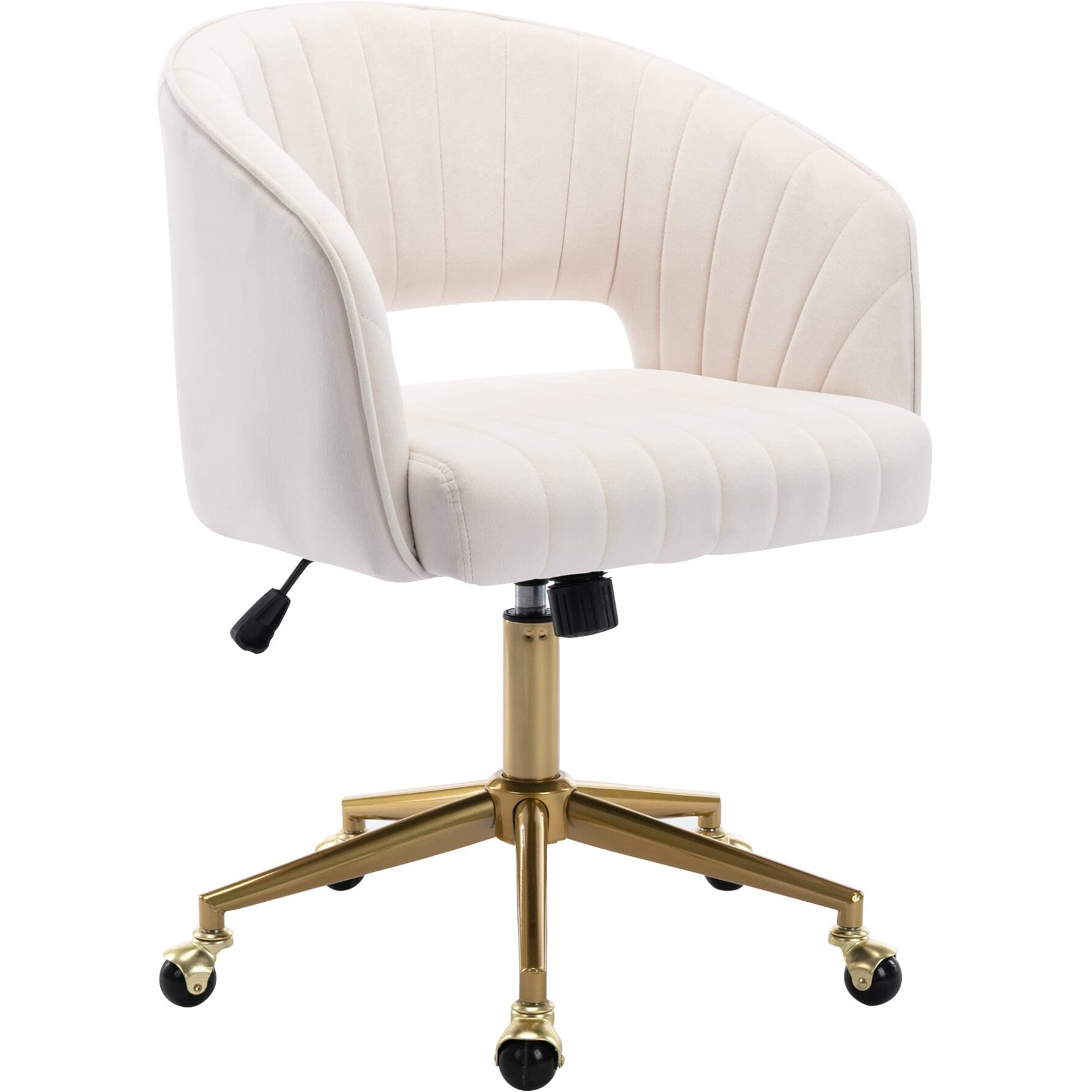 Home Office Chair Swivel Velvet Desk Chair Accent Armchair Upholstered Modern Tufted Chairs With Gold Base For Girls Women Ergonomic Study Seat Computer Task Stools For Living Room(Cream)