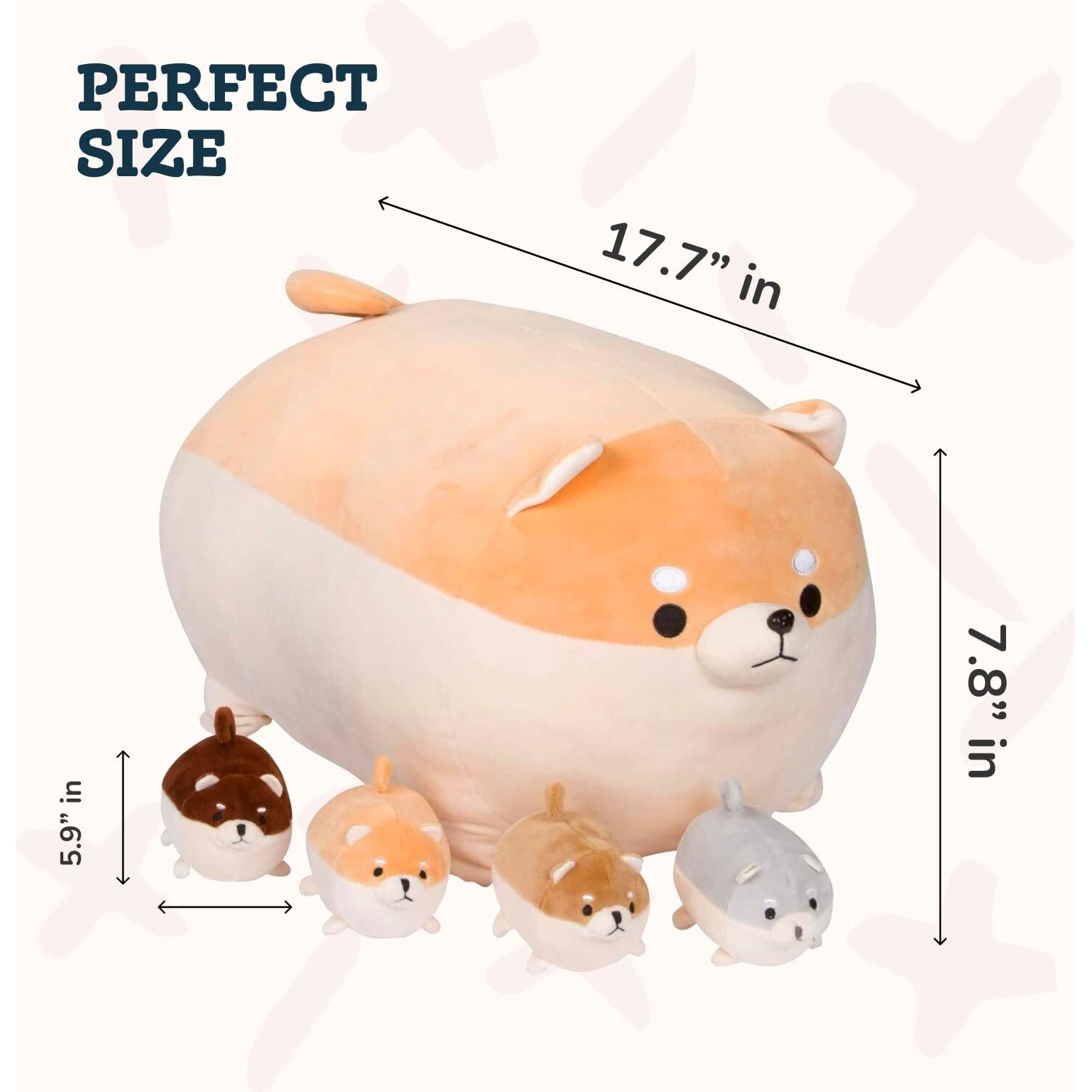 Pixiecrush Stuffy Little Toys For Ages 3-8 - Cute Mommy Shiba Inu With 4 Puppies - Magical Pillow Plushie - Enchanting Stuffed Cuddly Companions For Imaginative Play - Dog Plushies With Babies Inside