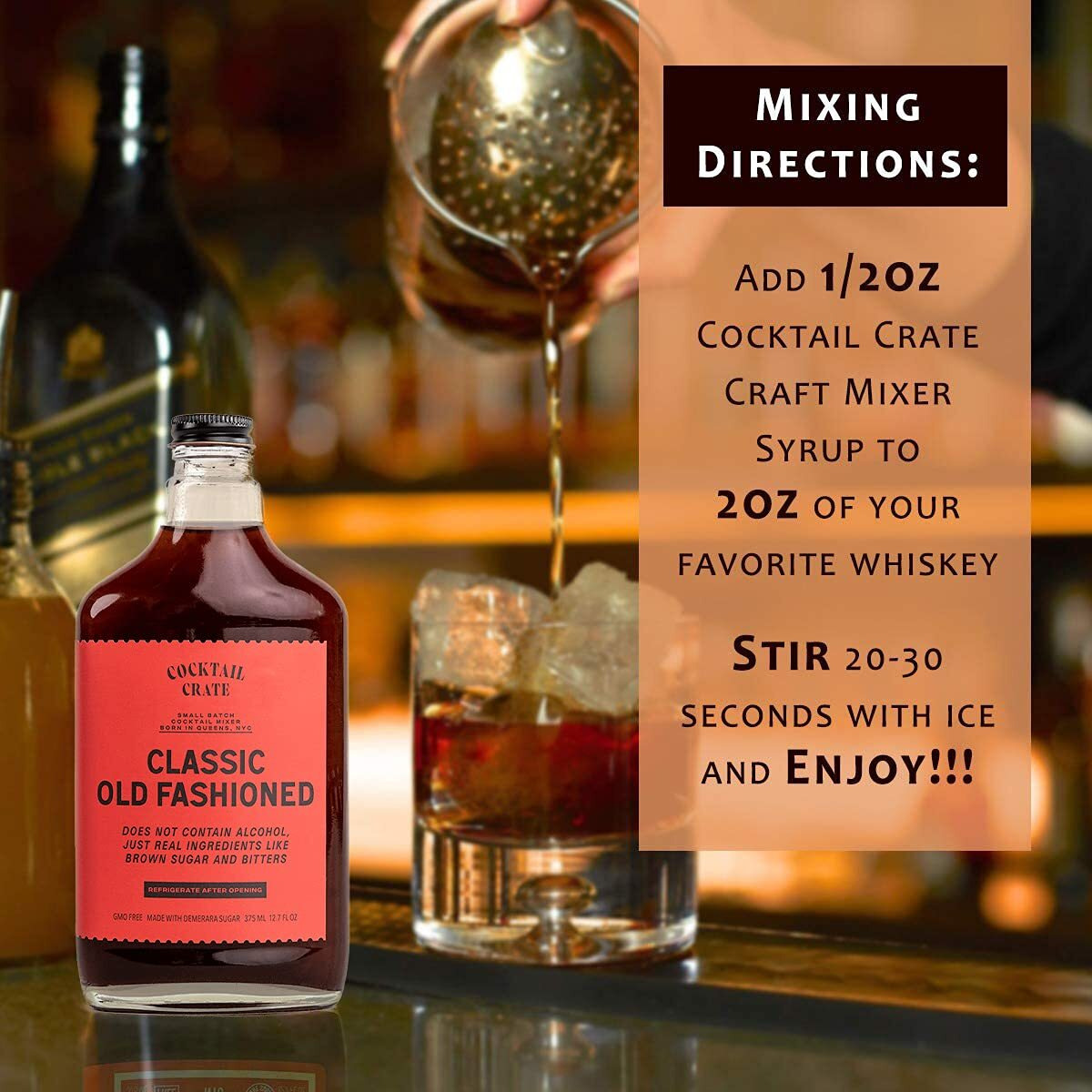 Cocktail Crate Old Fashioned Drink Mixer | Makes 51 Cocktails | Award-Winning Craft Mixer For Classic Old Fashioned - Premium Syrup Handcrafted With Aromatic Bitters & Demerara Sugar | 12.7Oz - 3 Pack