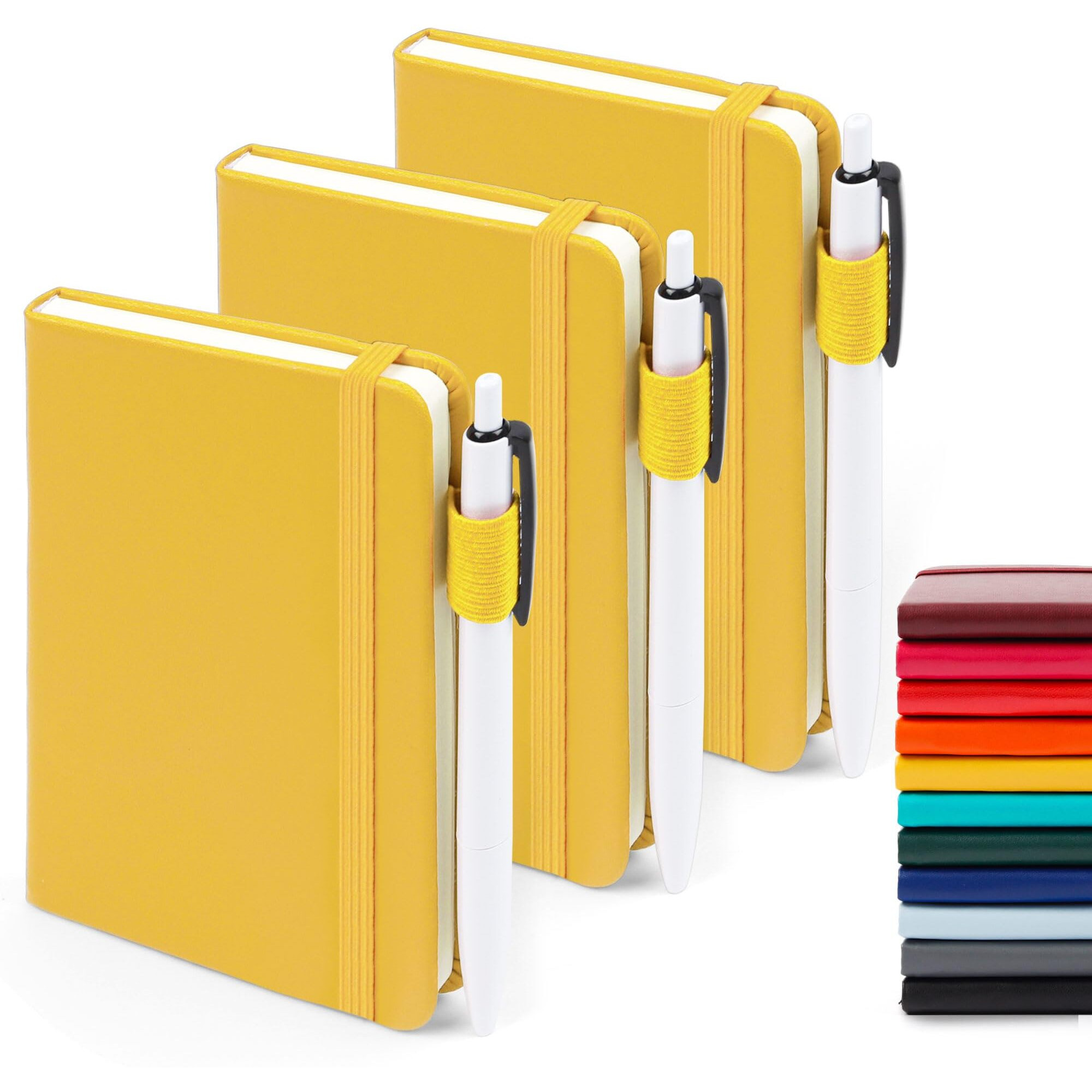 Feela 3 Pack Pocket Notebook Journals With 3 Black Pens, A6 Mini Cute Small Journal Notebook Bulk Hardcover College Ruled Notepad With Pen Holder For Office School Supplies, 3.5   X 5.5   , Yellow
