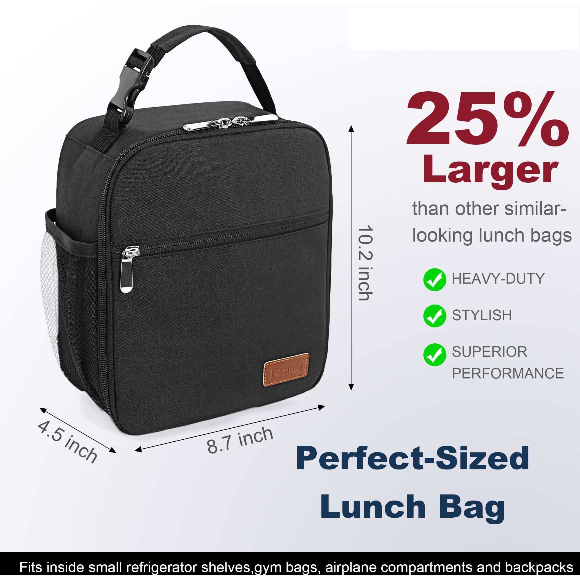 Femuar Lunch Box For Men Women Adults Small Lunch Bag For Office Work Picnic - Reusable Portable Lunchbox, Black