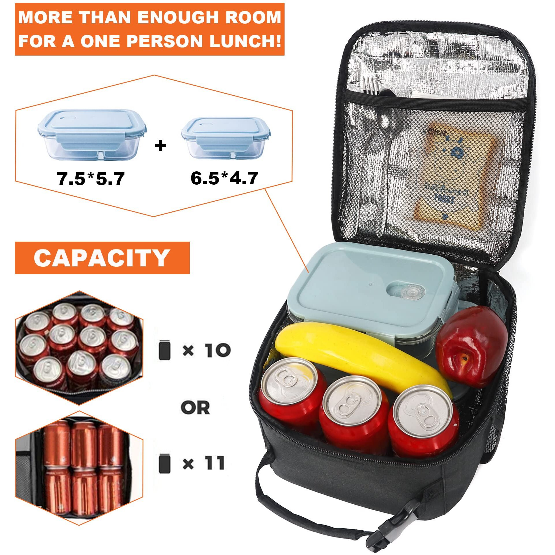 Femuar Lunch Box For Men Women Adults Small Lunch Bag For Office Work Picnic - Reusable Portable Lunchbox, Black