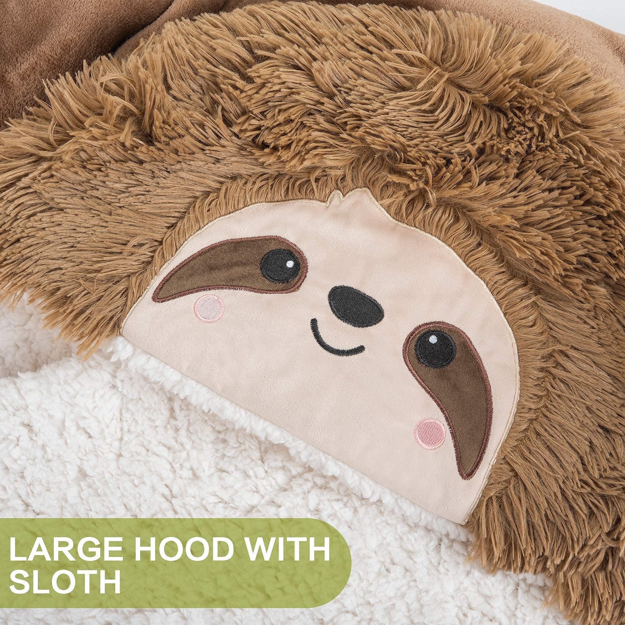 Sloth Wearable Hooded Blanket For Adults - Super Soft Warm Cozy Plush Flannel Fleece & Sherpa Hoodie Throw Cloak Wrap - Sloth Gifts For Women Adults And Kids