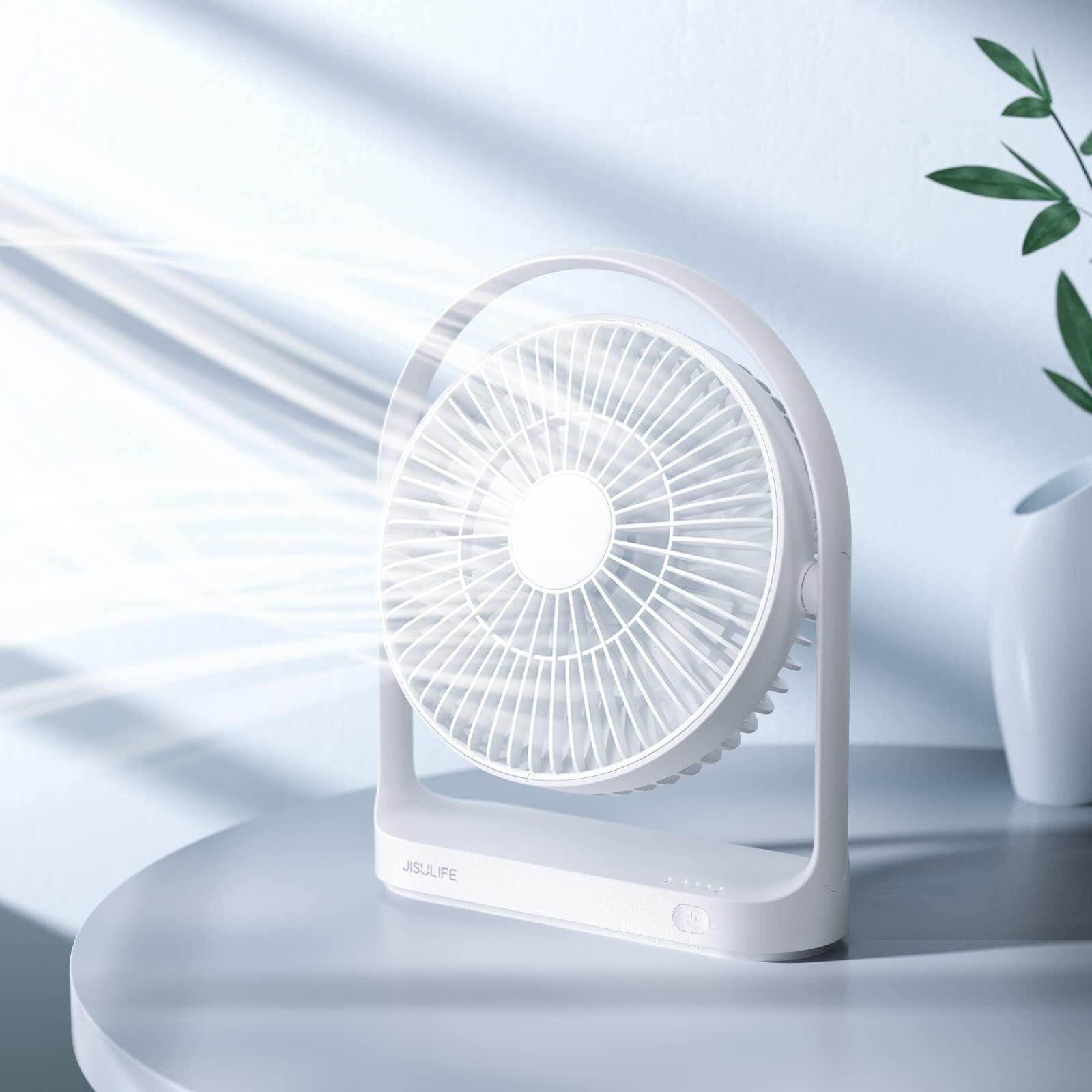 Jisulife Desk Fan, Small Portable Battery Operated Desktop Fan With 4 Speeds, Max 15 Hrs, Strong Airflow, Ultra Quiet, 4000Mah Usb Rechargeable Electric Table Fan For Office/Room/Travel-White