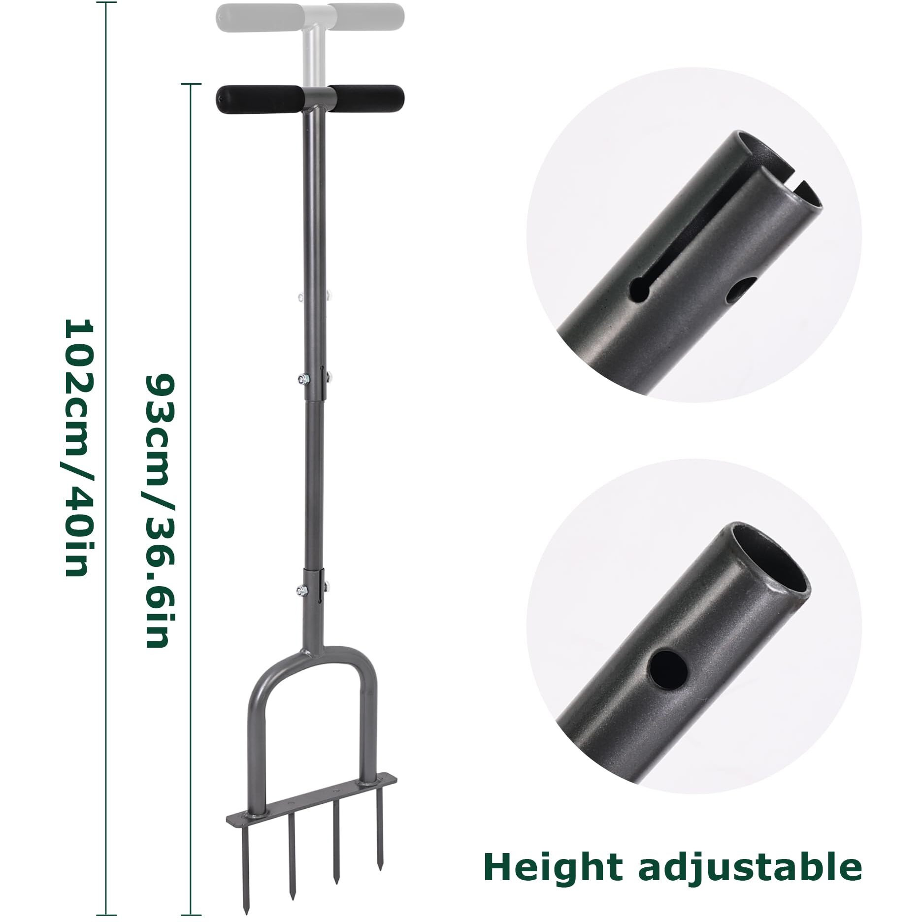 Baraystus Height Adjustable Mannual Lawn Aerator For Compacted Soils And Lawns Hand Aerator With 4 Spike Aerator
