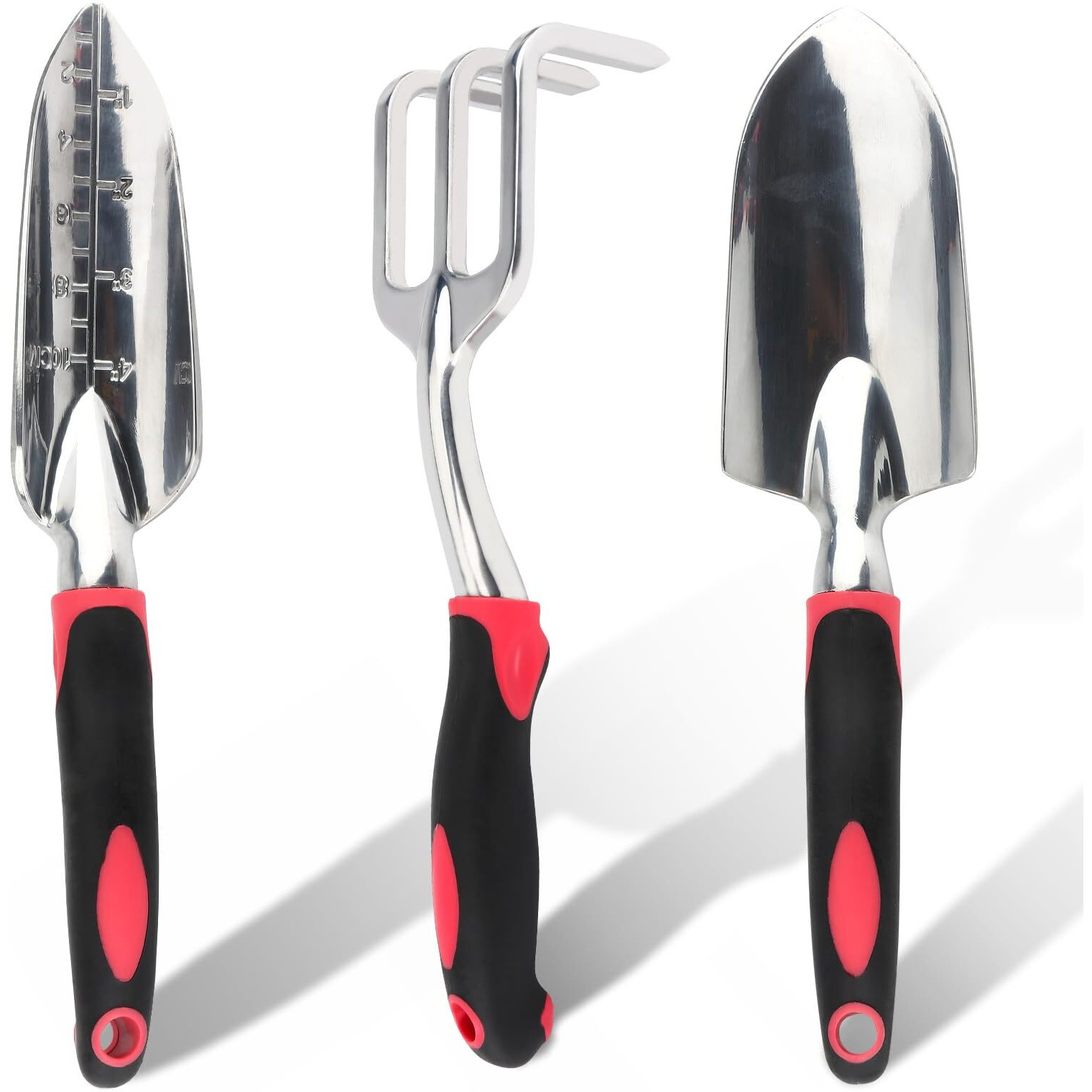 Garden Tool Set, 3Pcs Heavy Duty Aluminum Gardening Tools With Soft Non-Slip Ergonomic Handle, Including Hand Trowel, Transplant Trowel And Cultivator Hand Rake For Planting, Digging, Weeding