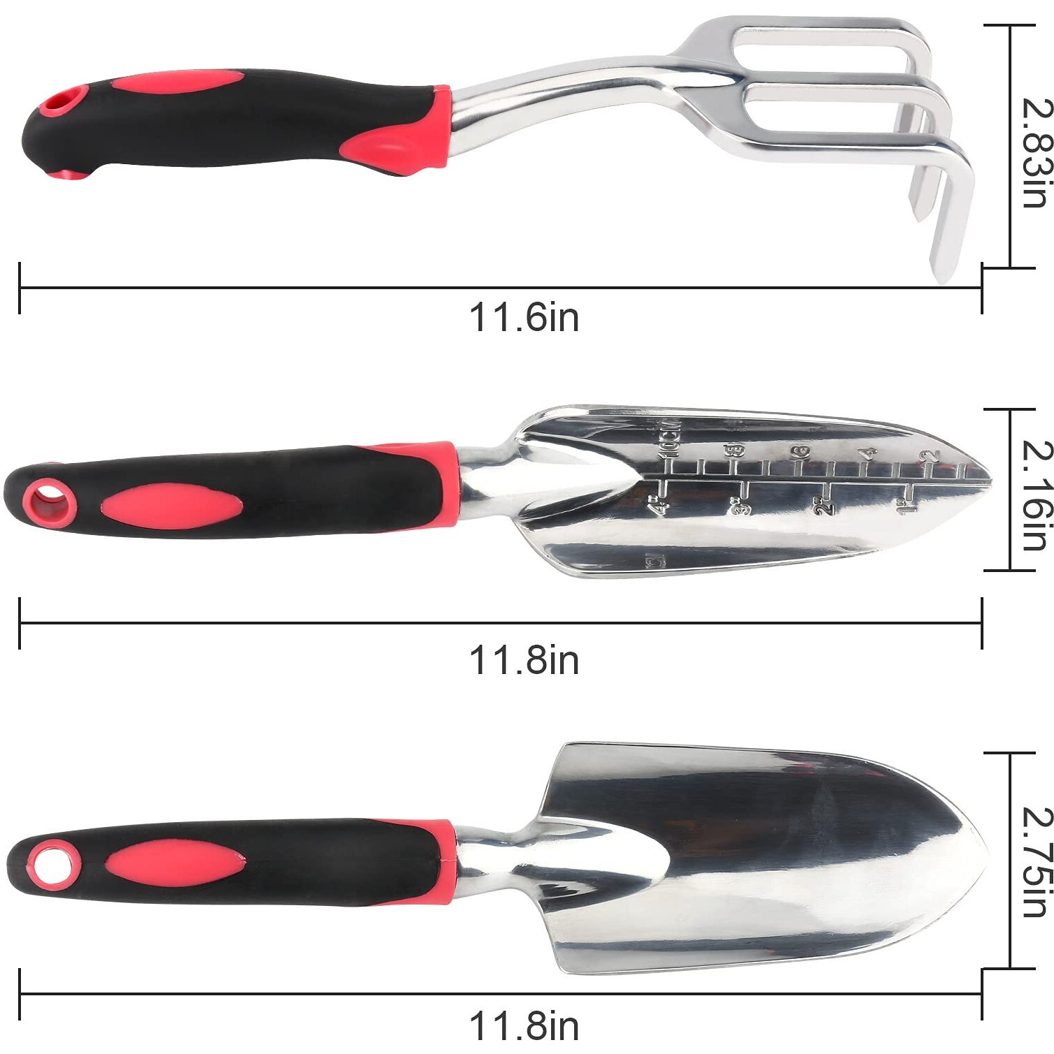 Garden Tool Set, 3Pcs Heavy Duty Aluminum Gardening Tools With Soft Non-Slip Ergonomic Handle, Including Hand Trowel, Transplant Trowel And Cultivator Hand Rake For Planting, Digging, Weeding