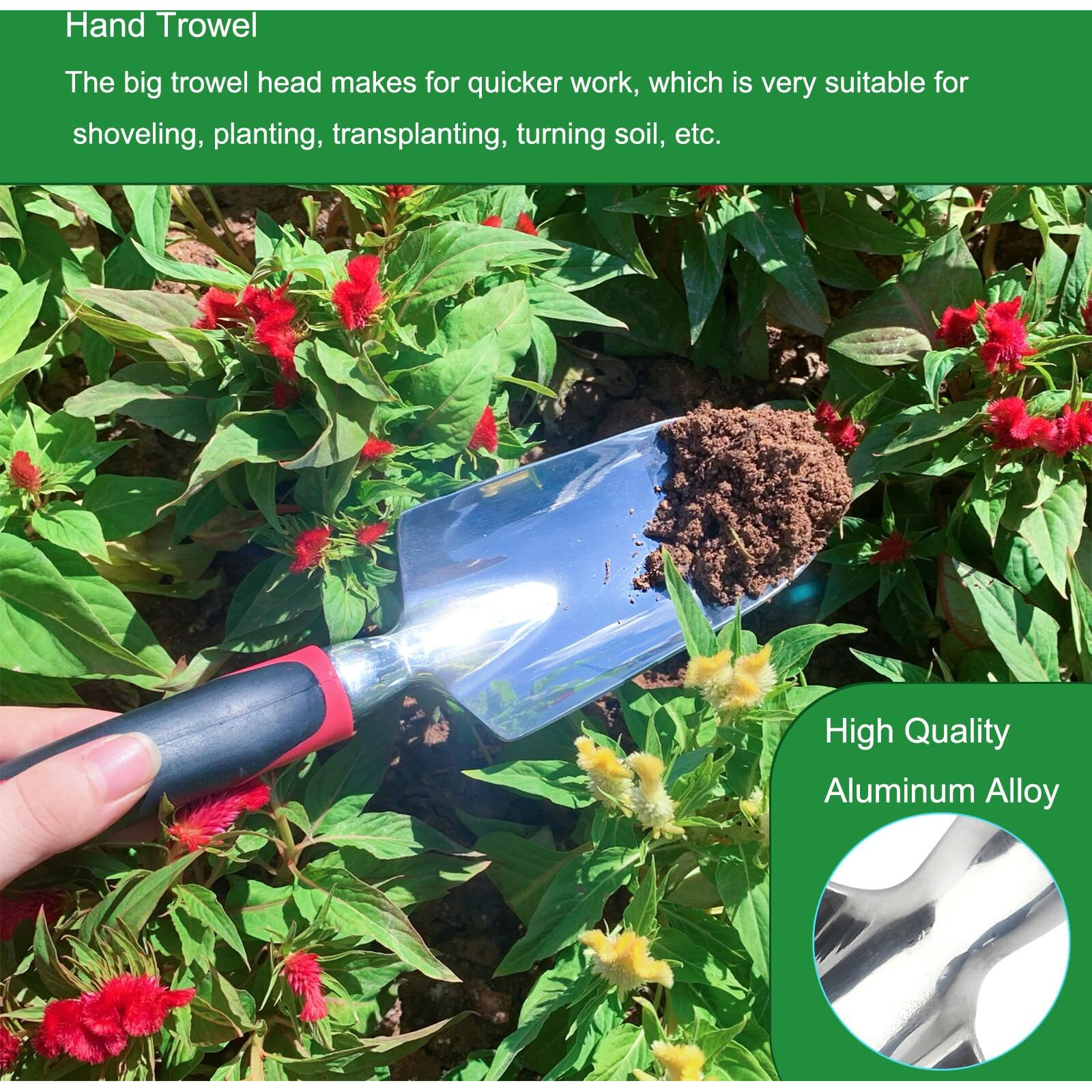 Garden Tool Set, 3Pcs Heavy Duty Aluminum Gardening Tools With Soft Non-Slip Ergonomic Handle, Including Hand Trowel, Transplant Trowel And Cultivator Hand Rake For Planting, Digging, Weeding