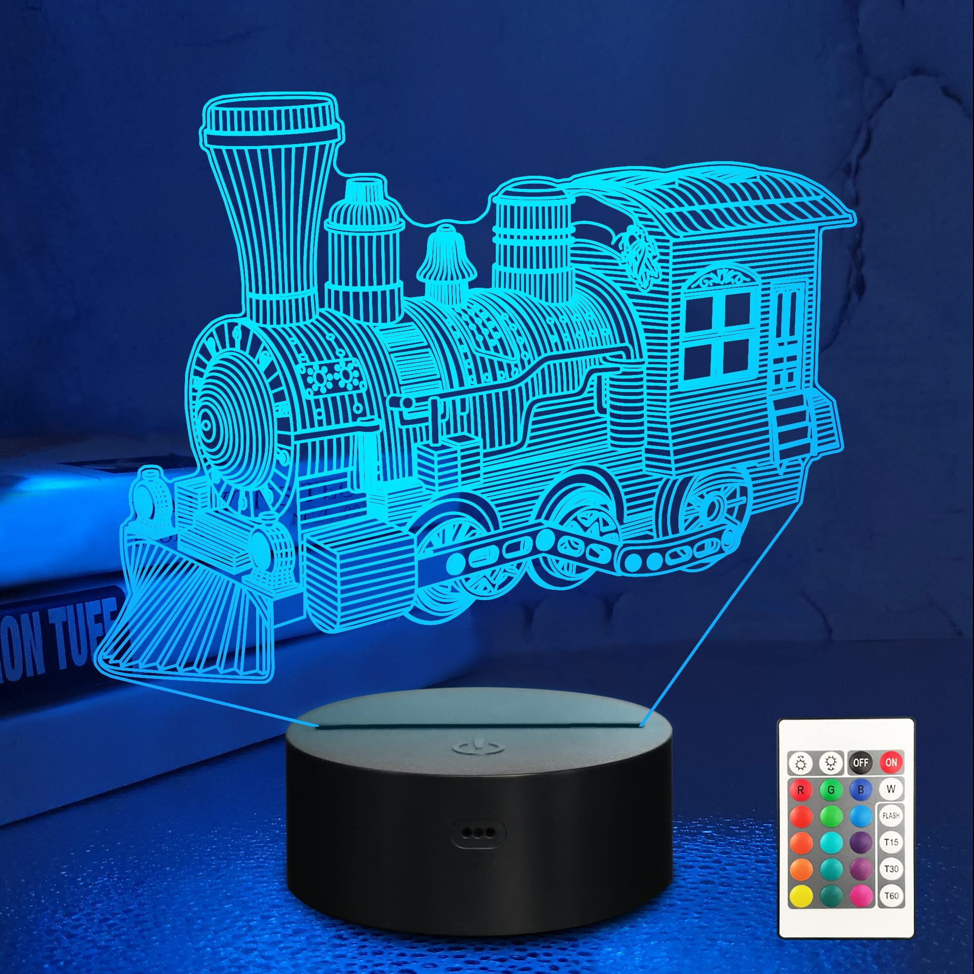 Lampeez 3D Steam Train Lamp Night Light 3D Illusion Lamp For Kids, 16 Colors Changing With Remote, Kids Bedroom Decor As Xmas Holiday Birthday Gifts For Boys Girls Nursery Decor Lighting